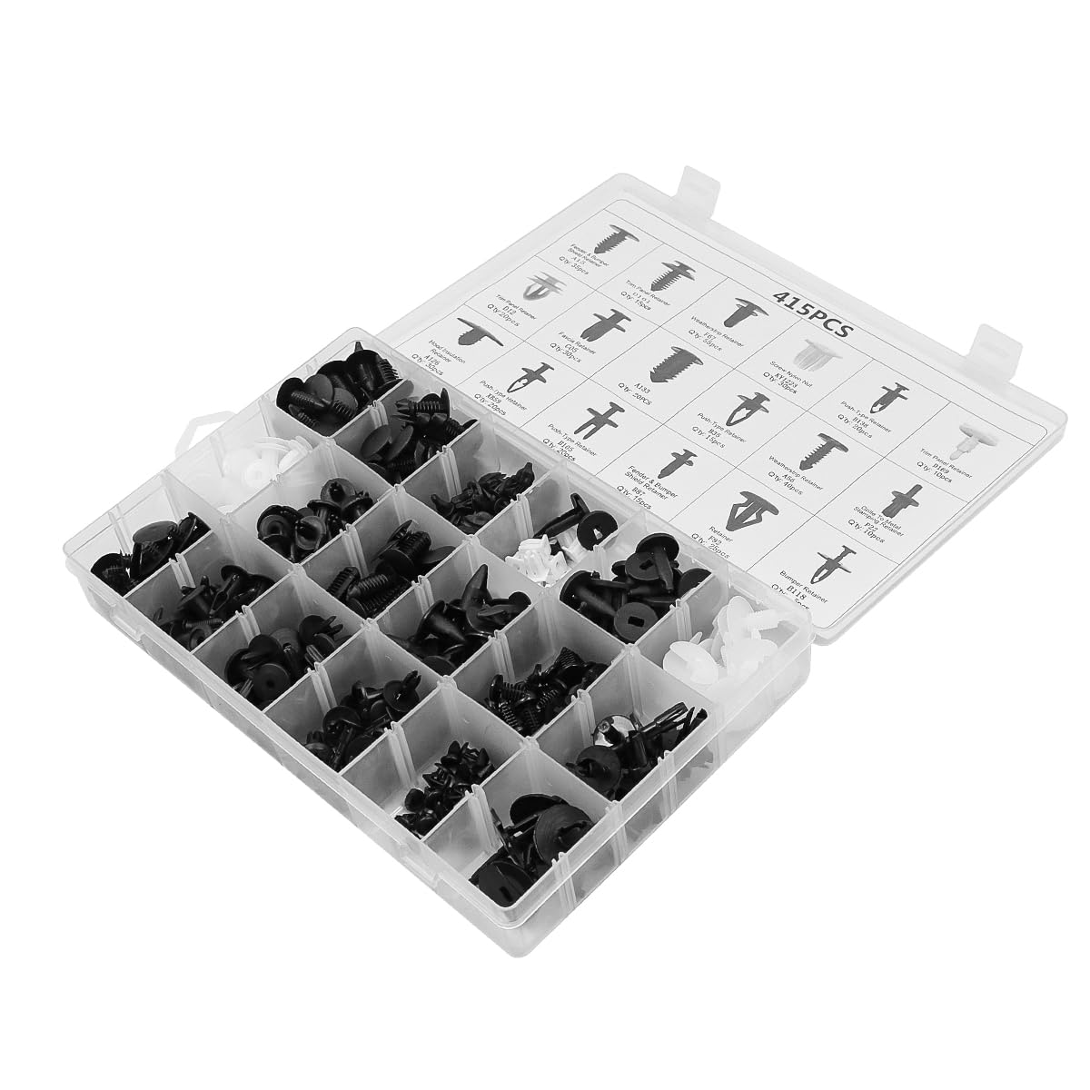 415 Pcs NUZAMAS Car Retainer Clips 18 Popular Sizes Push-In Rivet Set Bumper Fastener Clips Auto Push Pin Rivets Set Compatible with GM Ford Toyota Honda BMW image number 1