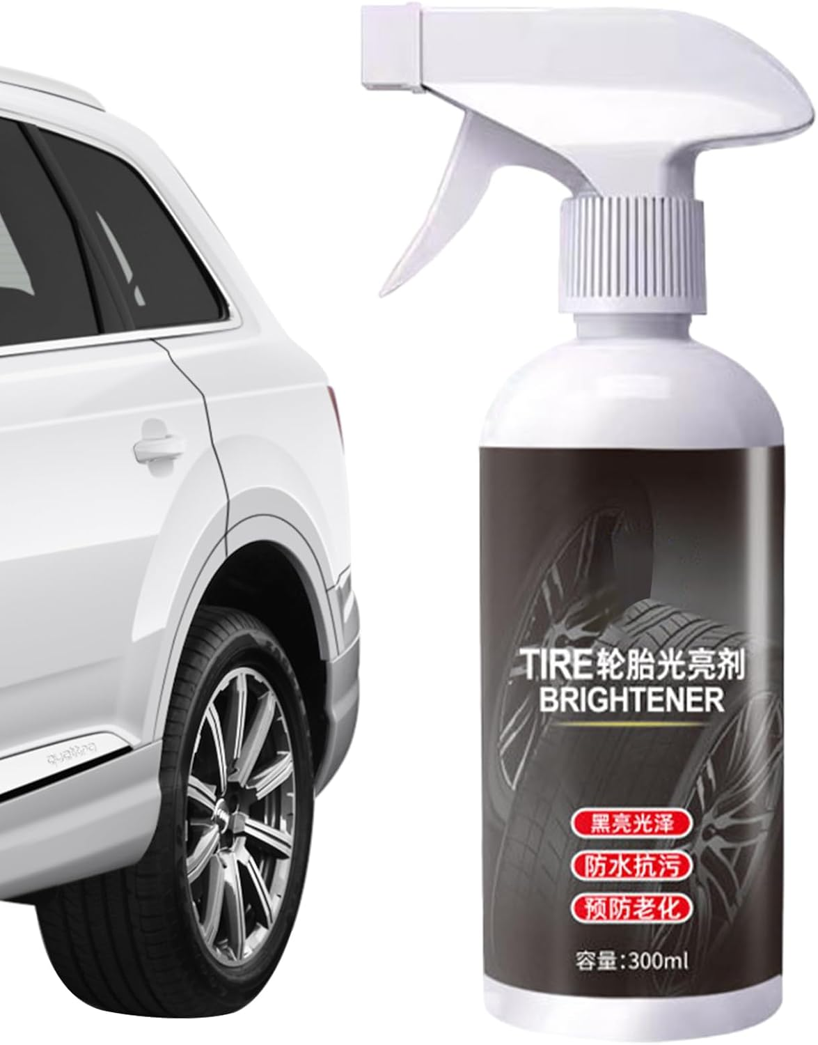 Car Tire Shine Spray - 300Ml Black Glossy Restorer - High Gloss Tire Shine,For Long Lasting Cleaning Automotive Detailing Care image number 3