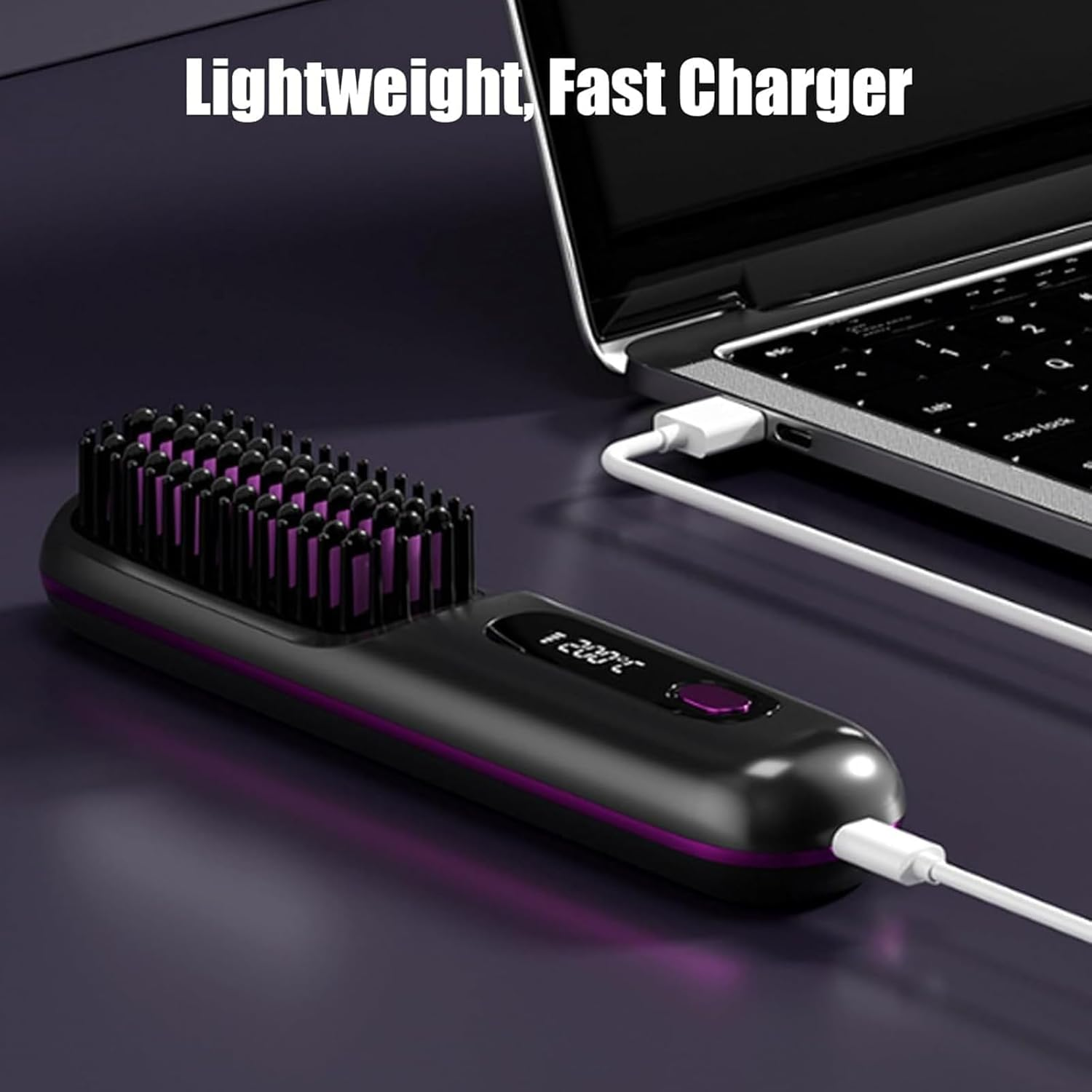 Gobrush Pro 2025, Gobrush Pro Hair Cordless, 2 in 1 for Straightening and Curling, with LED Display, 20S Fast Heat Up, 3 Temperature Settings (Purple) - Black image number 6