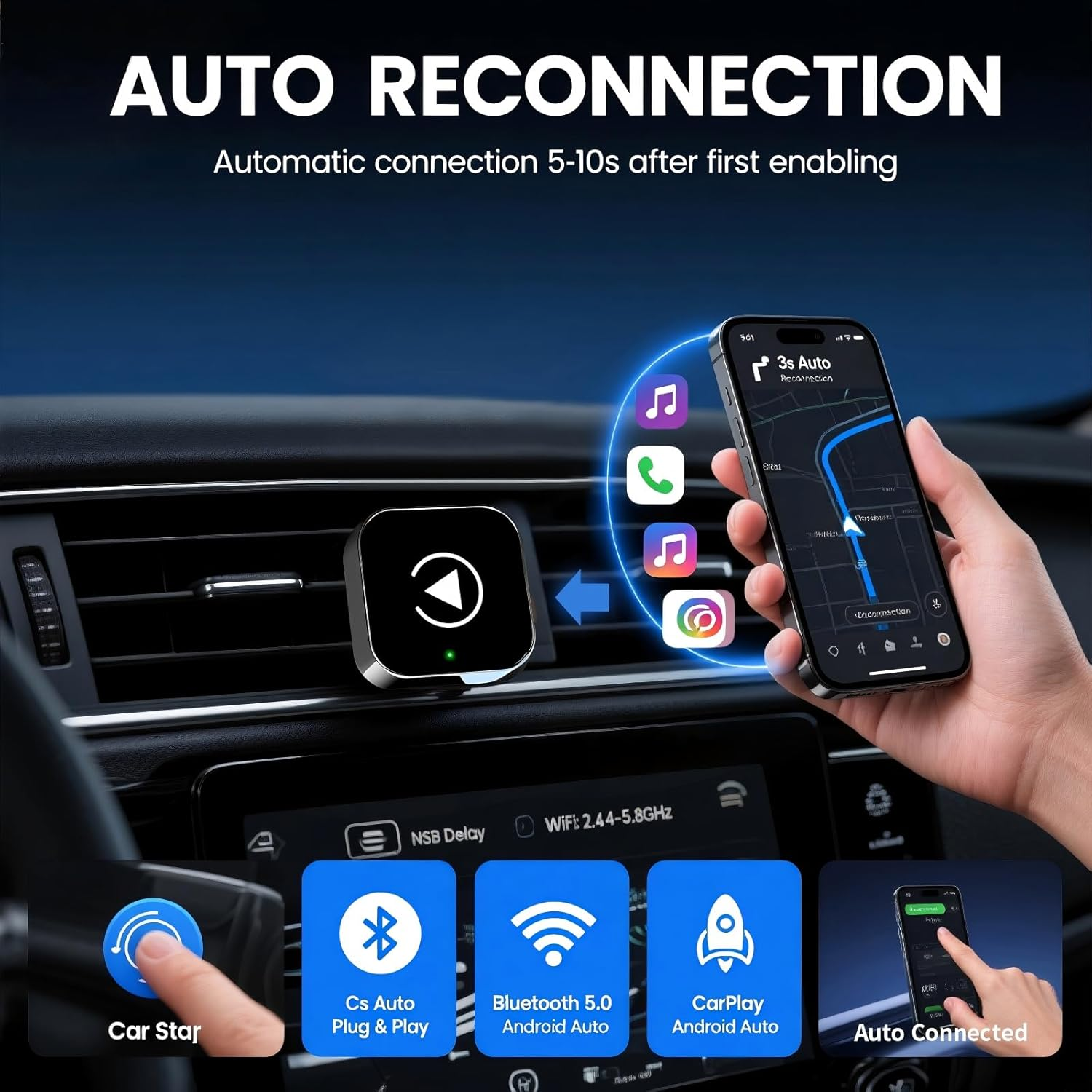 Upgraded Mini Wireless Carplay Adapter Upgrade Wired Carplay to Wireless for Cars with Built-In Wired Apple Carplay Plug and Play Easy Use Fast USB USB-C Port Stable Connection Car Play for Iphone image number 4