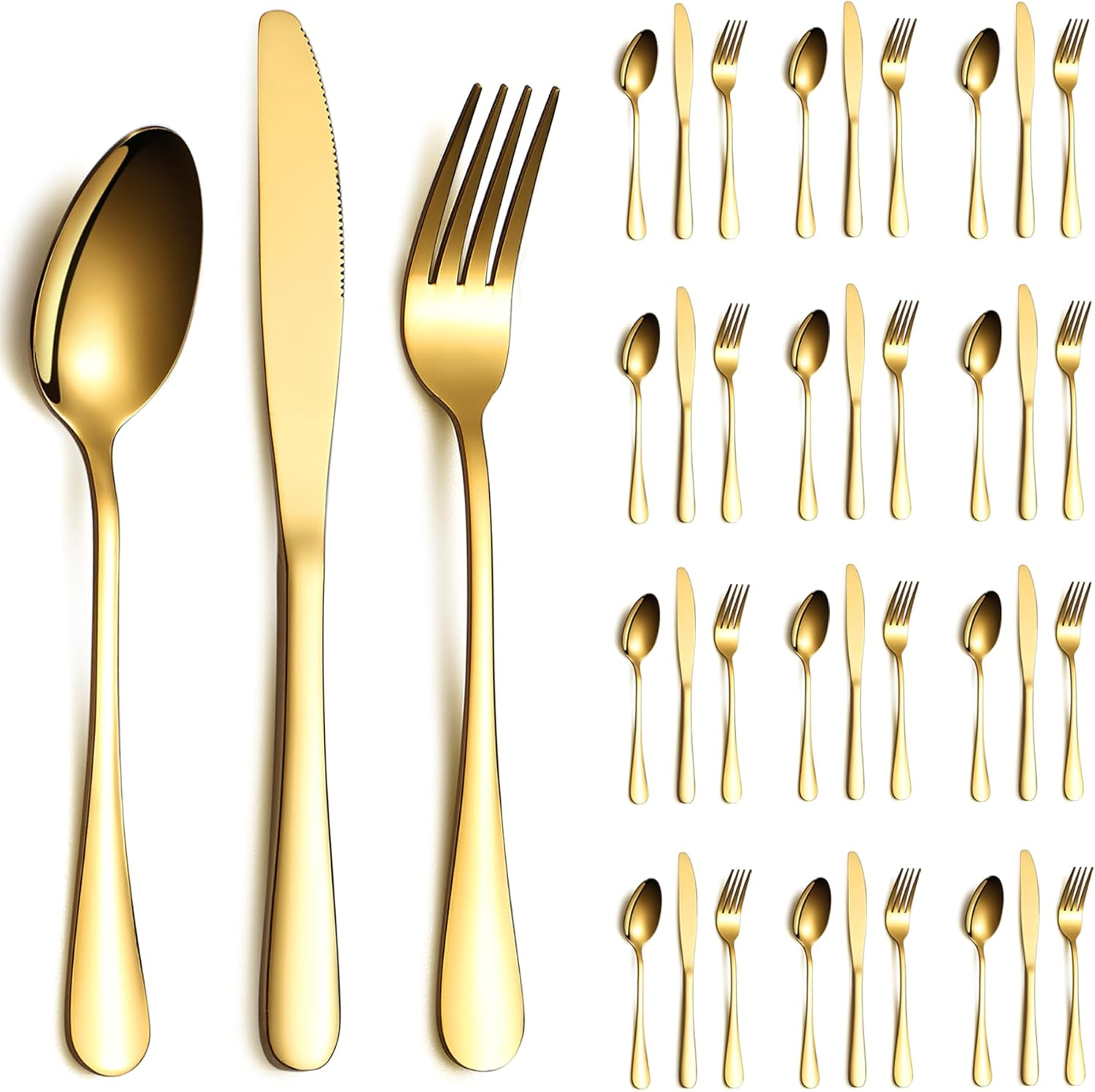 Gold Cutlery Set 36 Pieces Service for 12, Stainless Steel Knives Spoon Forks Set for Wedding, Parties, Evens, Home, Thanksgiving, Christmas image number 5