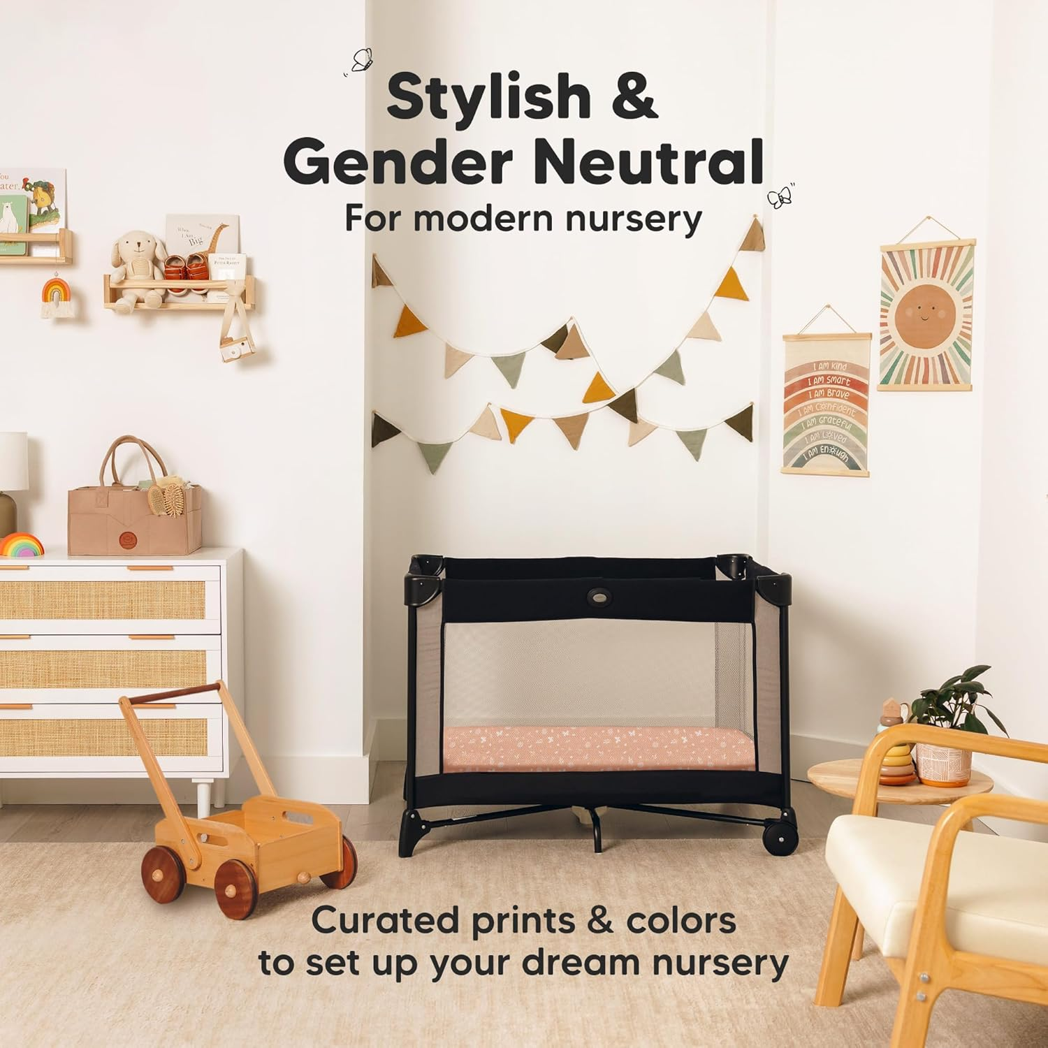 2-Pack Mini Cot Sheets Fitted - Bamboo Baby Cot Sheets Fitted for Pack N Play Mattress 97X66Cm, Soft & Cozy, Neutral Toddler Playard Bedding, Snug Mini Baby Crib Mattress Cover Boy, Girl (Butterflies) - Bunnies image number 6