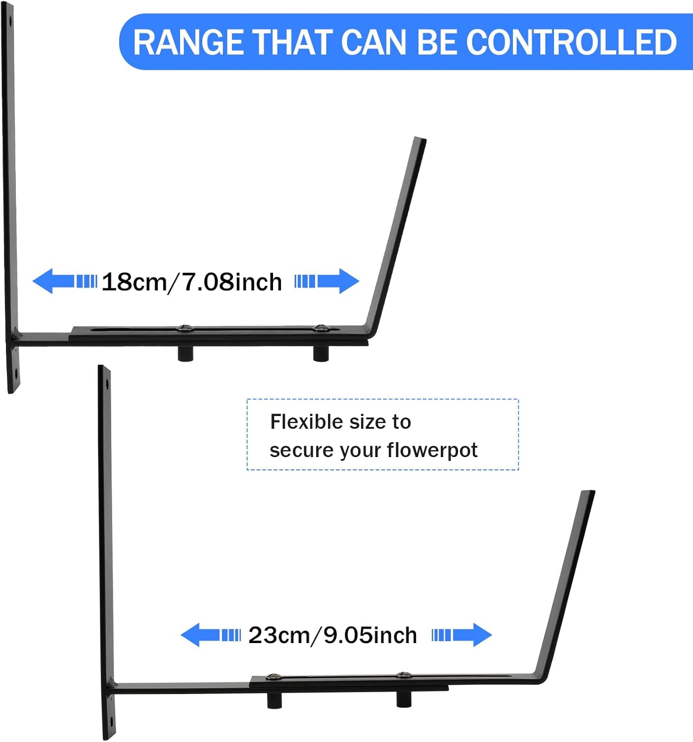 4 Pack Flower Window Box Brackets , Adjustable Wall Mount Planter Box Bracket , Heavy Duty Iron Flower Box Holder，For Railings Deck Windowsills Gardens Fences and Balconies image number 3