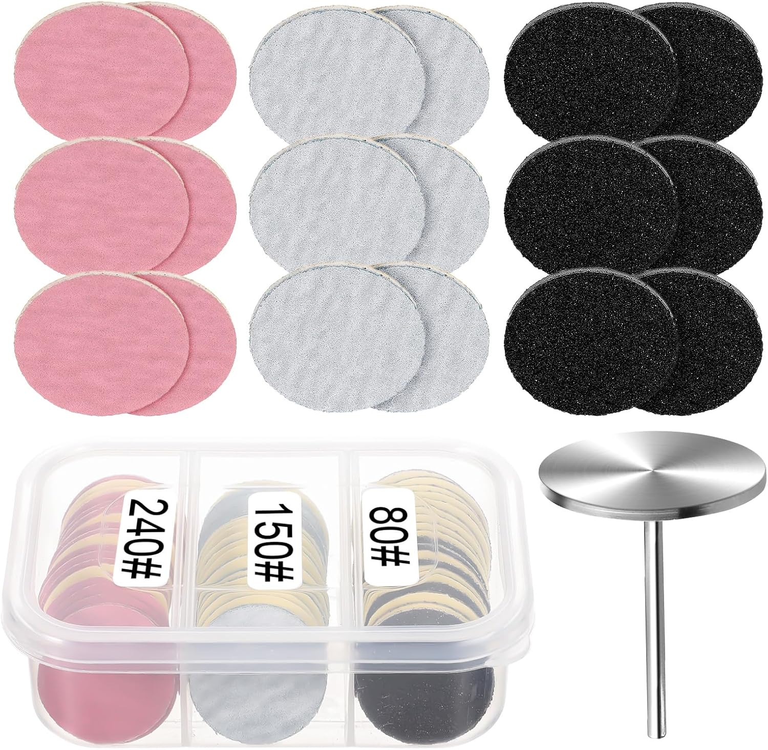 Apausvcm Pack of 60 Sanding Discs Pedicure, 25 Mm Feet Grind Sandpaper, Replacement Sandpaper Disc Tool, 80/150/240 Grit Feet Grind Sandpaper, Replacement Sandpaper Foot Nail Cutter Attachments image number 4