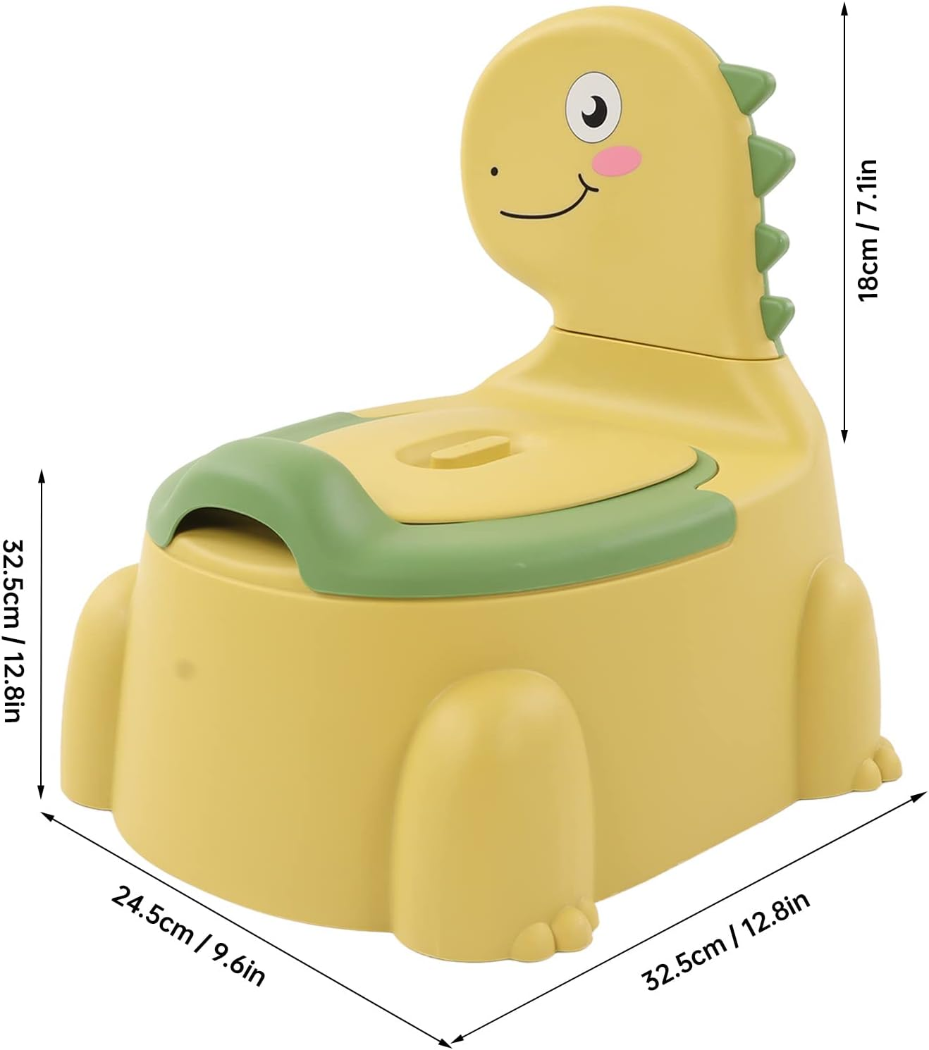 Potty Training Toilet, Non Slip Rubber Base Cartoon Dinosaur Potty Training Seat Thickened Plastic Ergonomic Design Portable Dinosaur Training Potty with Brush for Boys and Girls (Yellow) image number 4