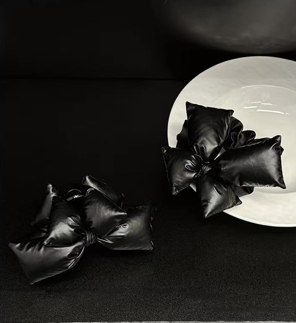 Black Leather Bow Hair Claw Clips, Large 3D Bow Hair Claw Nonslip Metal Hair Clips for Thick & Thin Hair & Curly Hair Fashion Hair Accessories image number 4