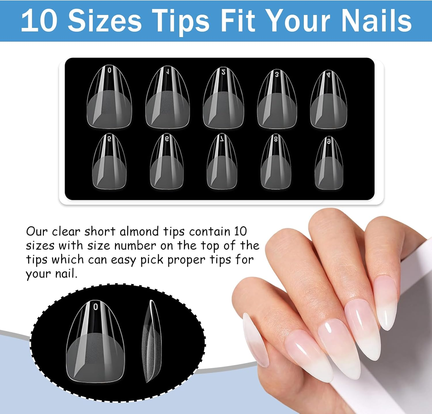 Jotia 600Pcs False Nail Tips, 10 Sizes Pre-Shape Press on Nails Clear Half Frosted Nails Tip Fake Nails Full Cover Artificial Nail Tips for Nail Extension (Blue Box) - Mint image number 7