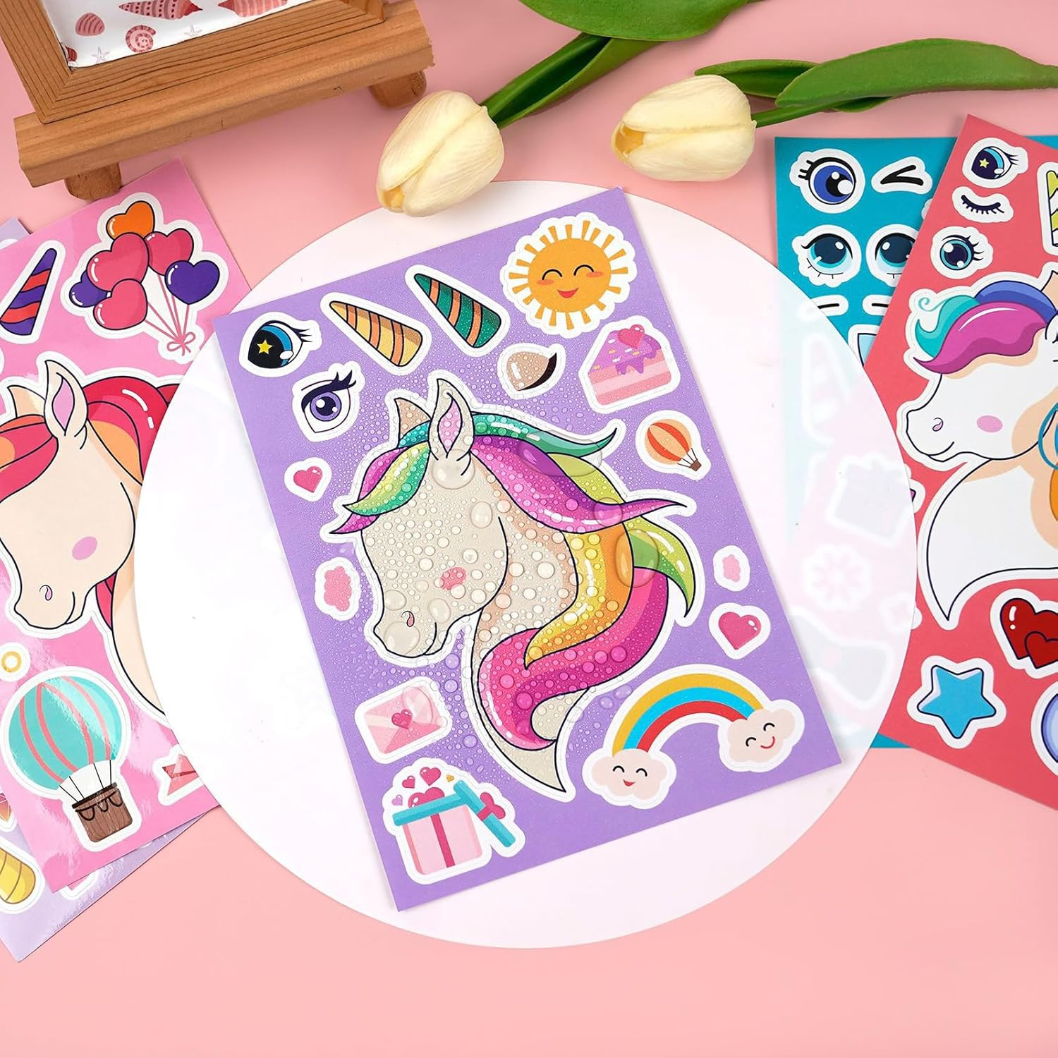 8 Sheets Kids Unicorn Sticker-Crafts Activities, Make Your Own Unicorn Stickers for Kids Rewards, Holiday Party Bag Fillers, Bottle Decorations, Birthday Gifts, Party Favors image number 3