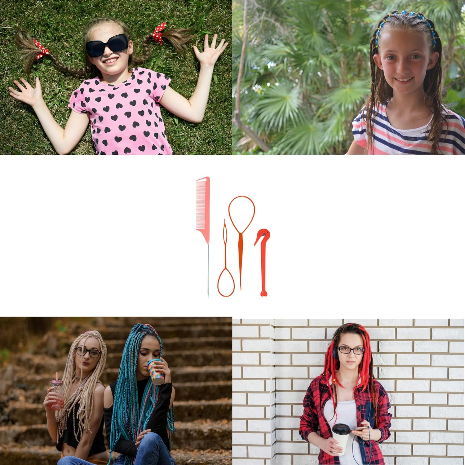 4 Piece Hair Braiding Tool Kit Professional Hair Styling Set for Perfect Braids, Includes Hook, Comb, Clips, and Accessories Ideal for Beginners and Expert (Red) image number 2