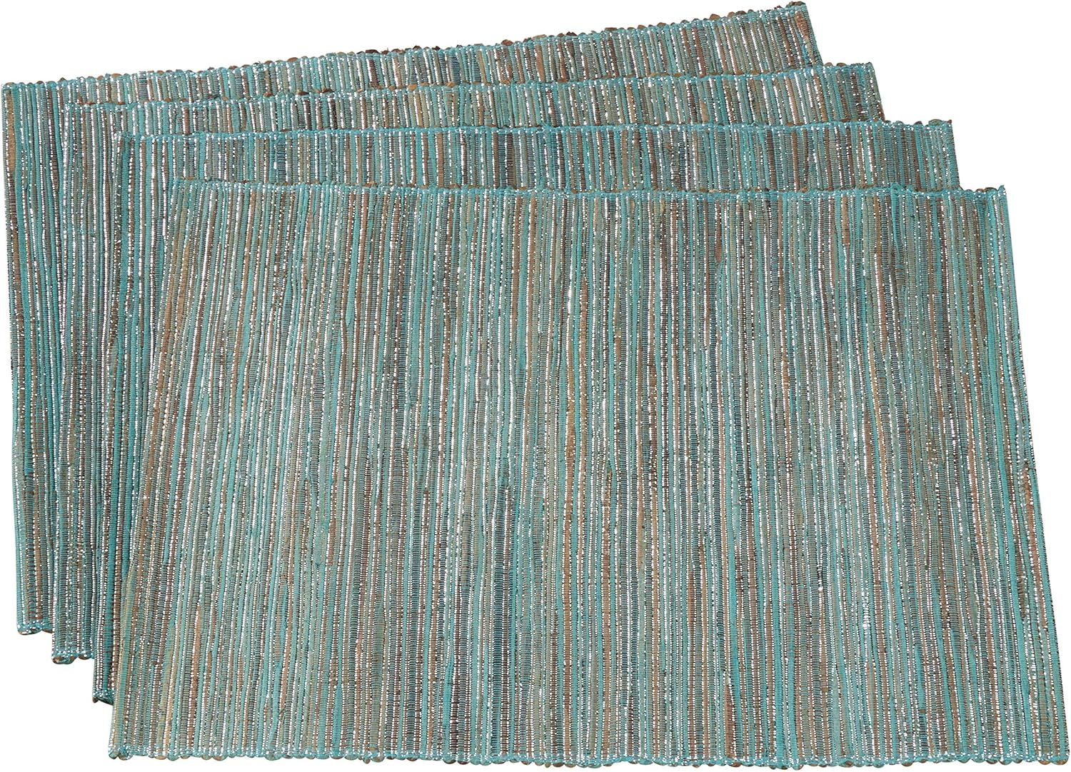 SARO LIFESTYLE Melaya Collection Shimmering Woven Nubby Table Placemats (Set of 4), 14" X 20", Turquoise image number 5