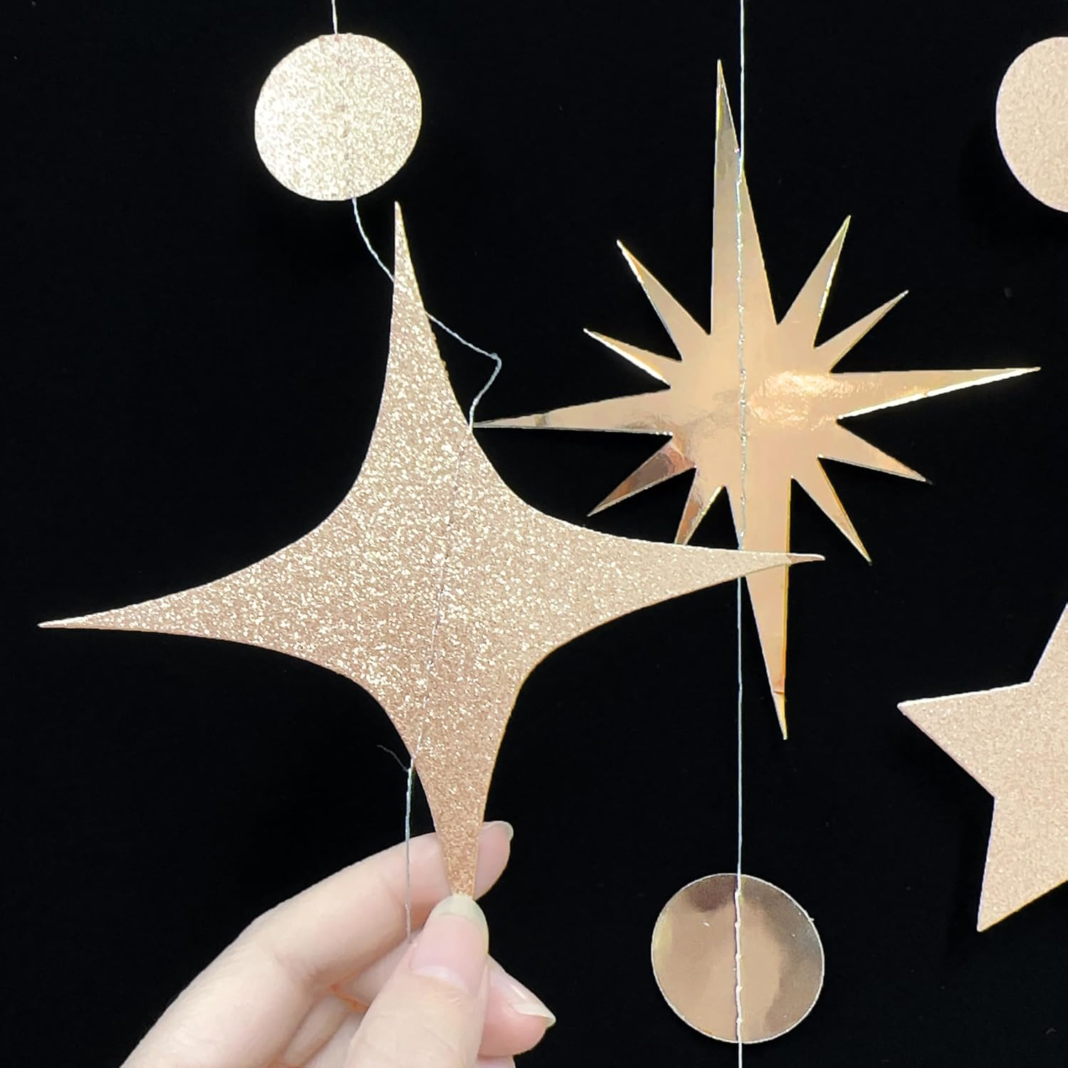 Champagne Gold 16Th Circle Dot Star Garland Streamer Champagne Gold Metallic Glitter Paper Number 16 Hanging Banner for Sweet 16 Years Old Sixteen Birthday 16Th Anniversary Party Decorations Supplies image number 6