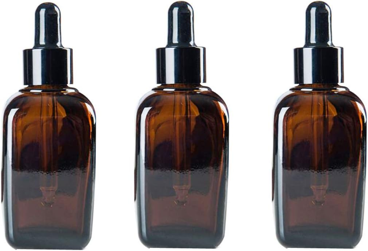 Ericotry 3PCS 100Ml Empty Refillable Square Amber Glass Droppers Essential Oil Bottles Aromatherapy Cosmetics Elite Fluid Container Jar Pot Holder with Glass Eye Dropper and Rubber Bulb image number 3