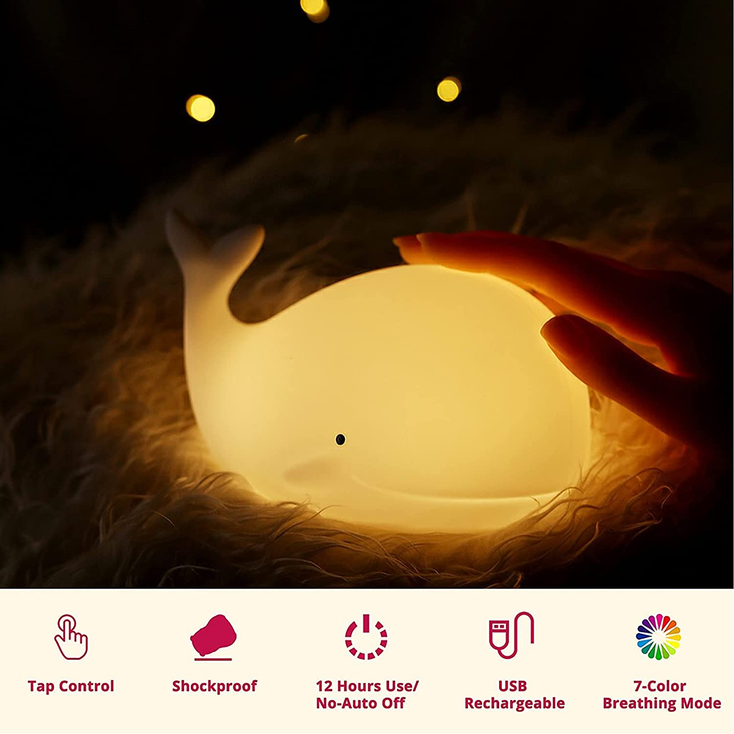 Tripro Whale Silicone Nursery Night Light Room Decor Desk Lamp Toys,Bedroom Decorations Gifts for Toddlers,Girls,Baby,Kids,Teens image number 2