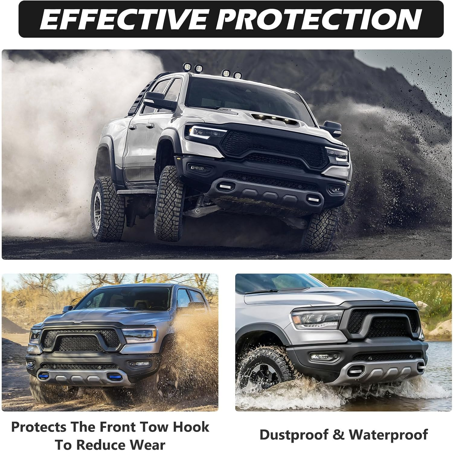 TECHPICCO Front Tow Hooks Covers Hitch Cover Customized Car Tow Hooks Compatible with RAM 1500 Accessories 2019-2025|Red (Not Fit for RAM 1500 Classic,Warlock,Ram 2500,RAM 3500)