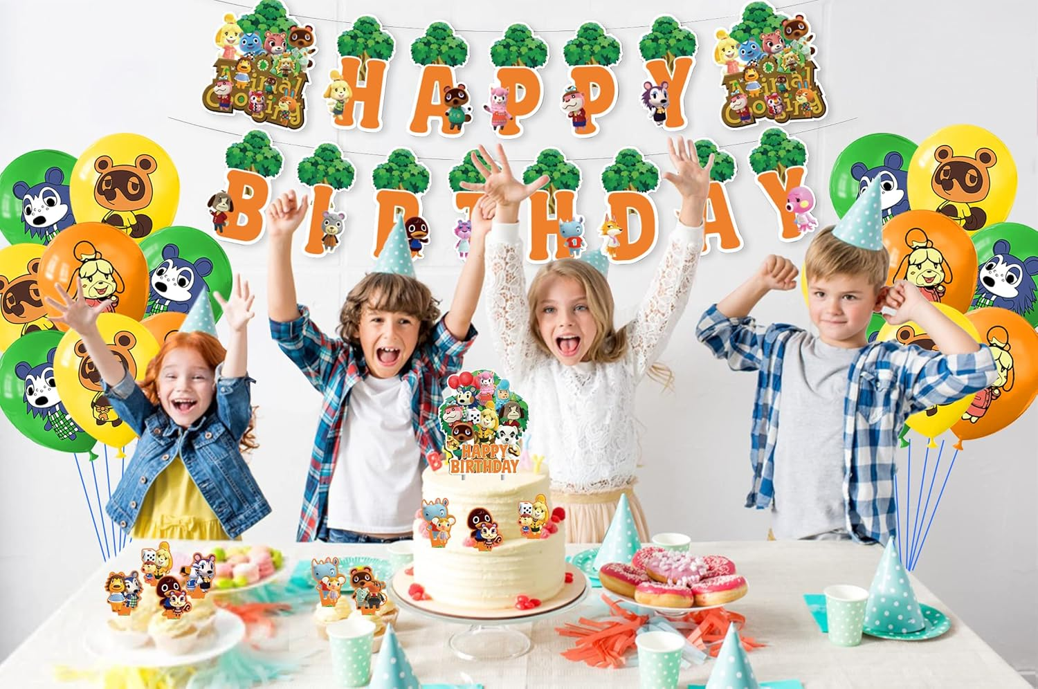 Animal Crossing Birthday Decoration, 32 Pieces, Animal New Horizons Birthday Balloons, Animal New Horizons Theme Birthday Banner, Animal Crossing Cake Topper, for Children'S Birthday Decoration image number 4