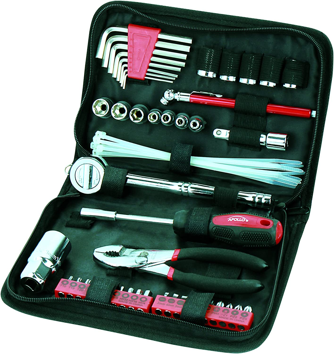 Apollo Tools DT9774 56 Piece SAE Auto Tool Kit in Compact Zippered Case with Most Useful Mechanics Tools image number 1