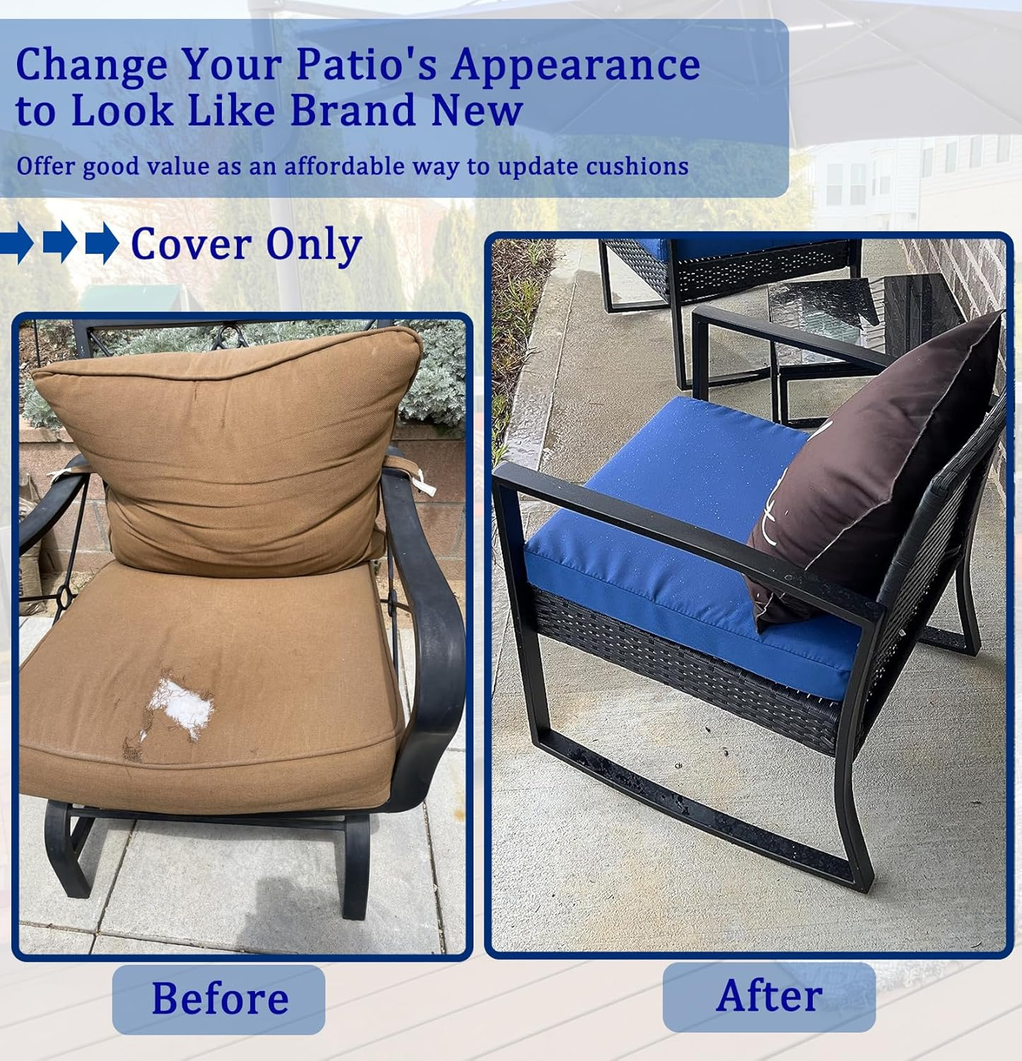 Oslimea Outdoor Patio Cushion Covers Replacement 25X27X5 Inch 2Pack Patio Furniture Cushion Seat Cover Waterproof Washable Sofa Couch Chair Slipcover Furniture Protector for Indoor Outdoor, Blue image number 6