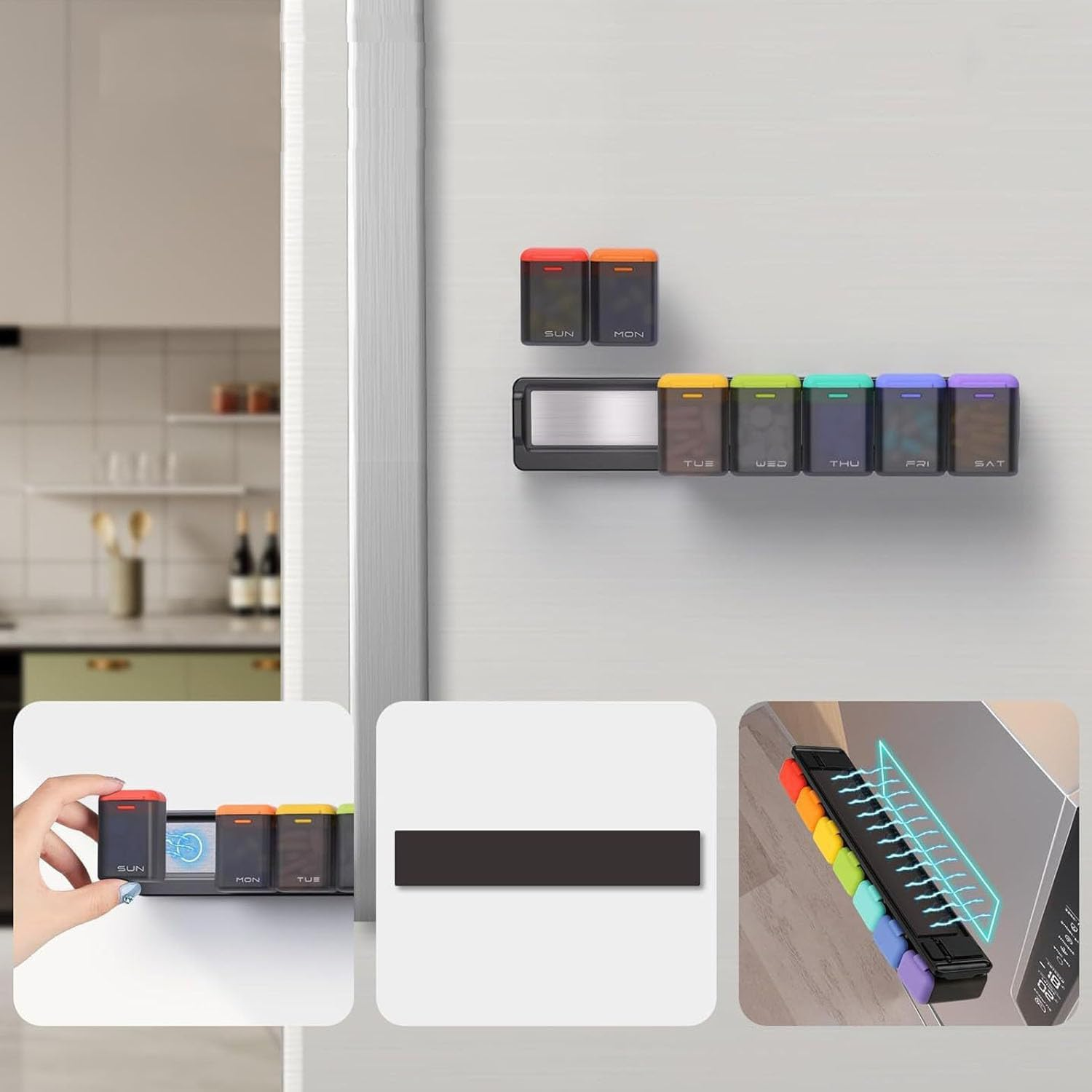 Weekly Pill Organizer with Sealed Lid, Magnetic Weekly Pill Dispenser Box for Fridge, Plastic Removable Large Capacity Pill Case for Supplement Vitamins Fish Oil Easy to Open Medicine Box (Grey) image number 4