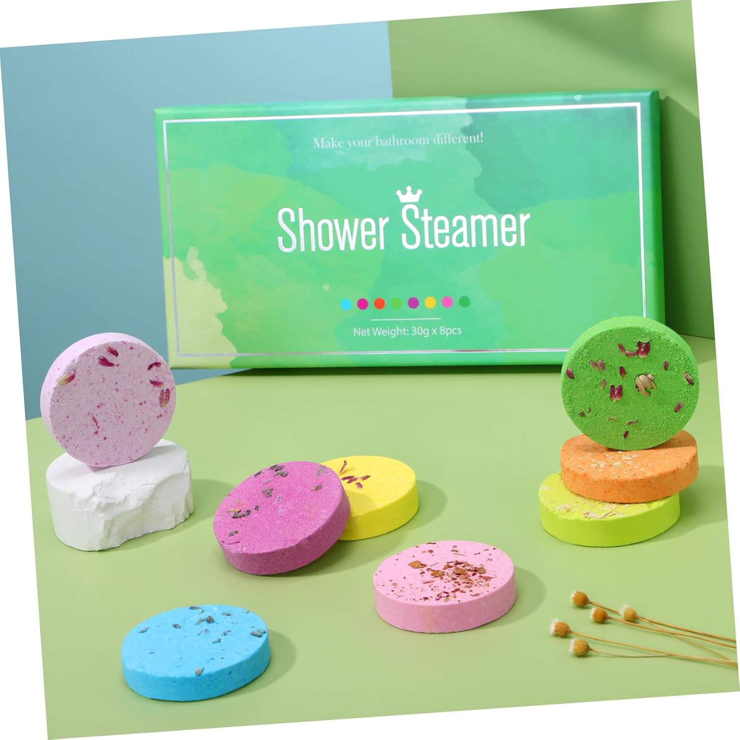 WOFASHPURET Natural Tablets 30G X 8 Pack Essential Oil Infused Spa Tablets for Women Aromatherapy Shower Steamers for Stress Relief and Relaxation image number 6