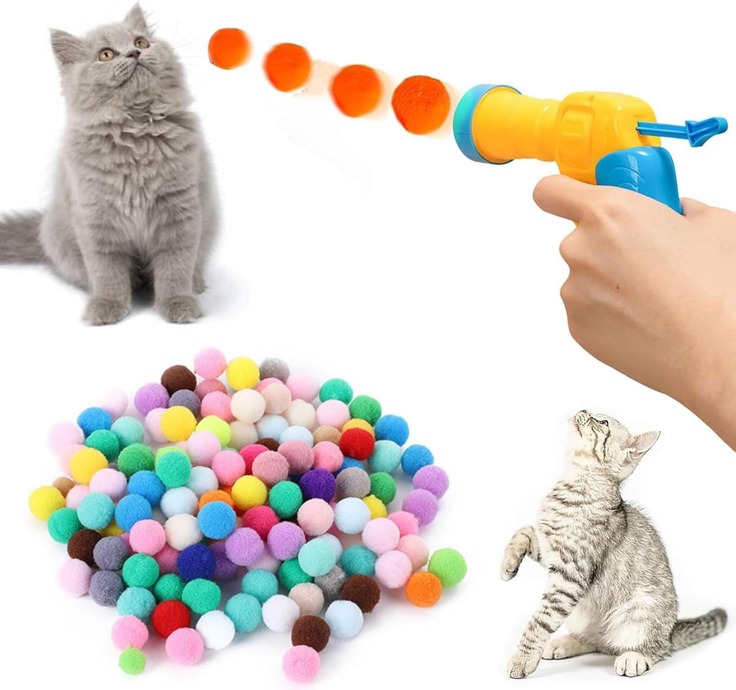 Cat Toy 50 Balls, Cat Ball Launcher, Cat Balls, Kitten Pompom Toy Balls, Plush Kitten Pet Toy Balls, Interactive Toy for Indoor Pet Cats Dogs image number 3