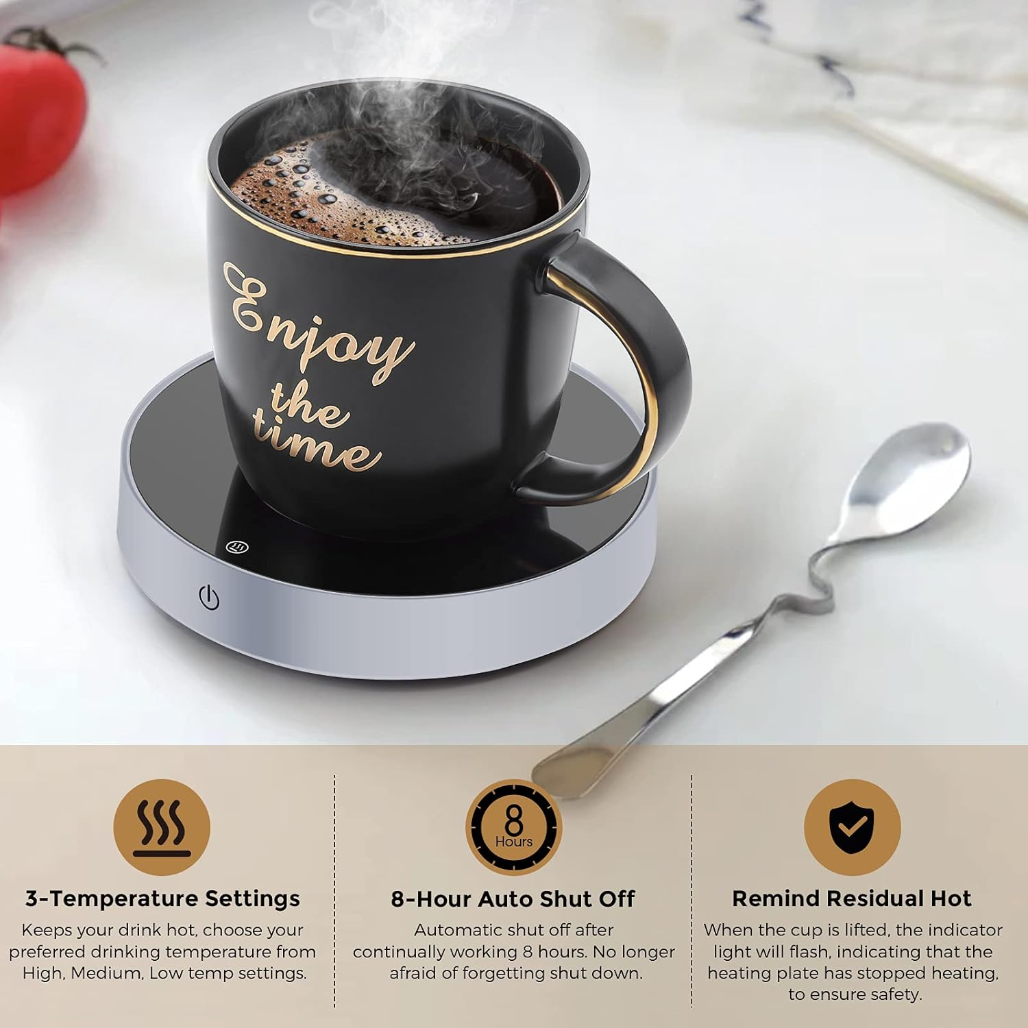 Coffee Mug Warmer and Smart Cup Warmer,Mug Warmer for Desk,Electric Beverage Warmer with 3 Temperature Settings with Auto On/Off, Auto Power-Off Protection Obtained RCM Certification(Silvery) image number 5