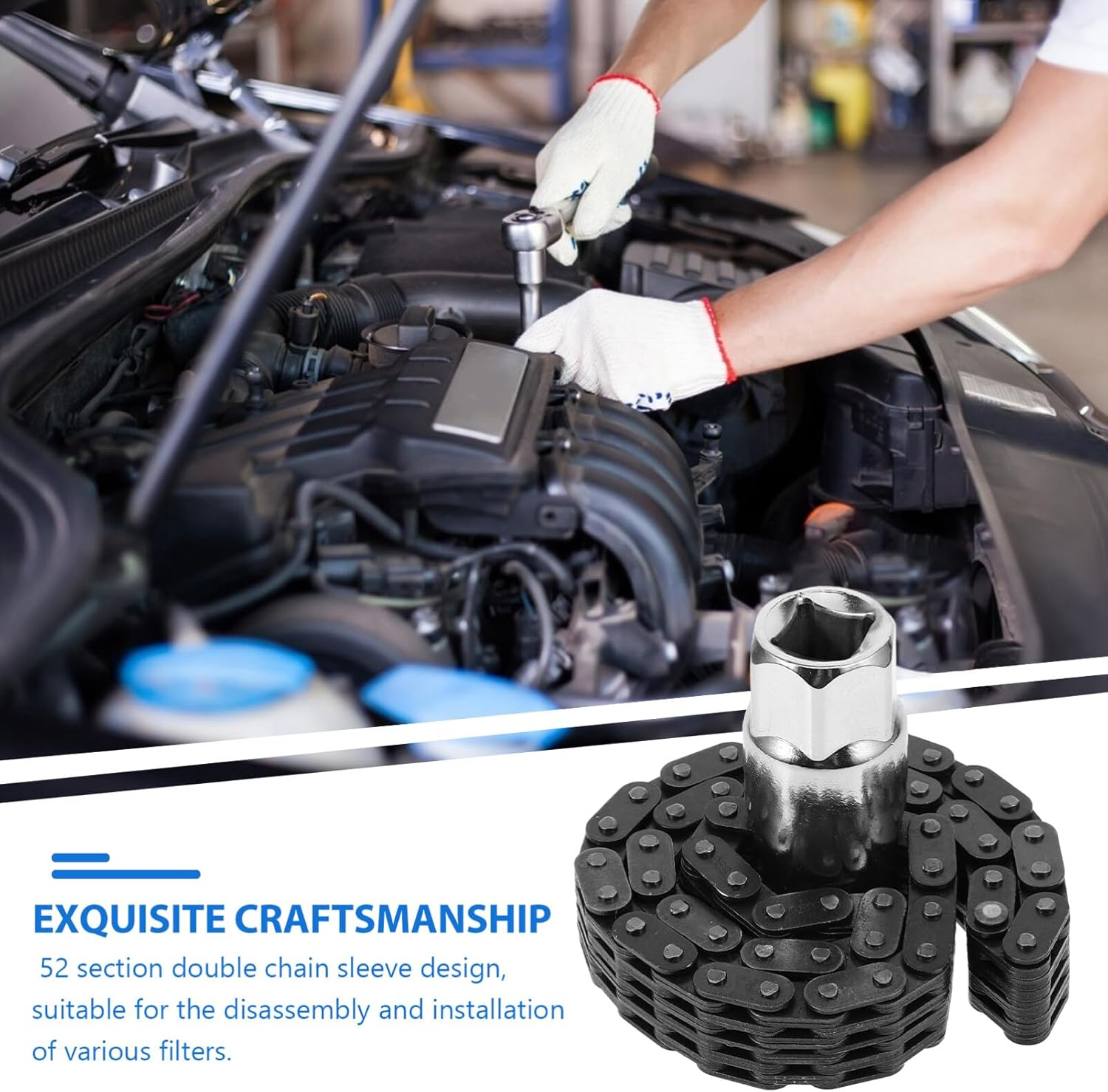 SOLUSTRE Chain Wrench Section Oil Filter Tool Heavy-Duty Double Chain Wrench for Motorcycle and Automotive Versatile Filter Removal and Installation Construction image number 3