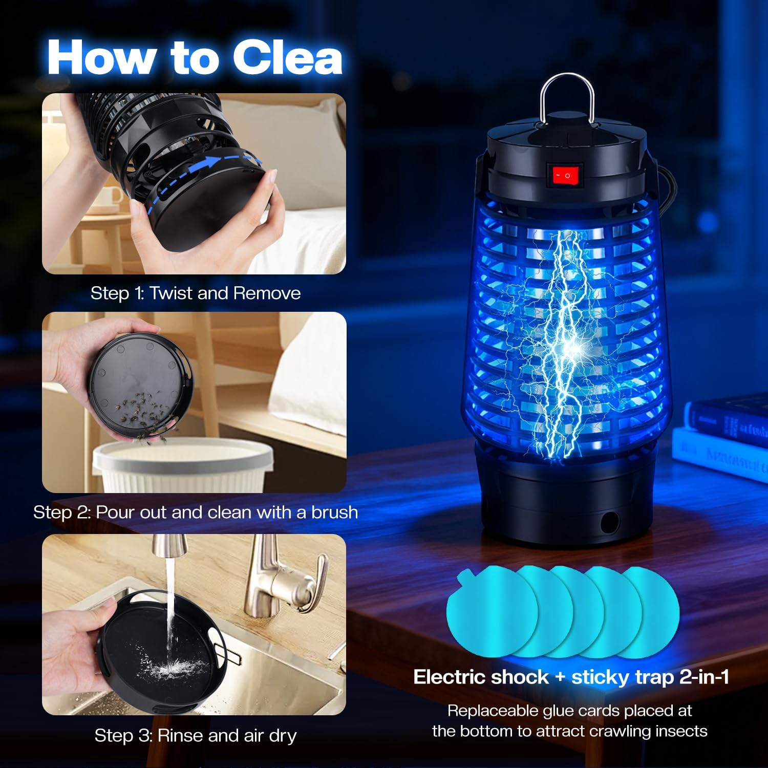 Necomi Bug Zapper Outdoor, 12W Electric Mosquito Killer Lamp with Sticky Boards, Electric Insect Trap & Insect Catcher, Powerful Bug Zapper Light for Home, Indoor, Outdoor, Yard (Black) image number 4