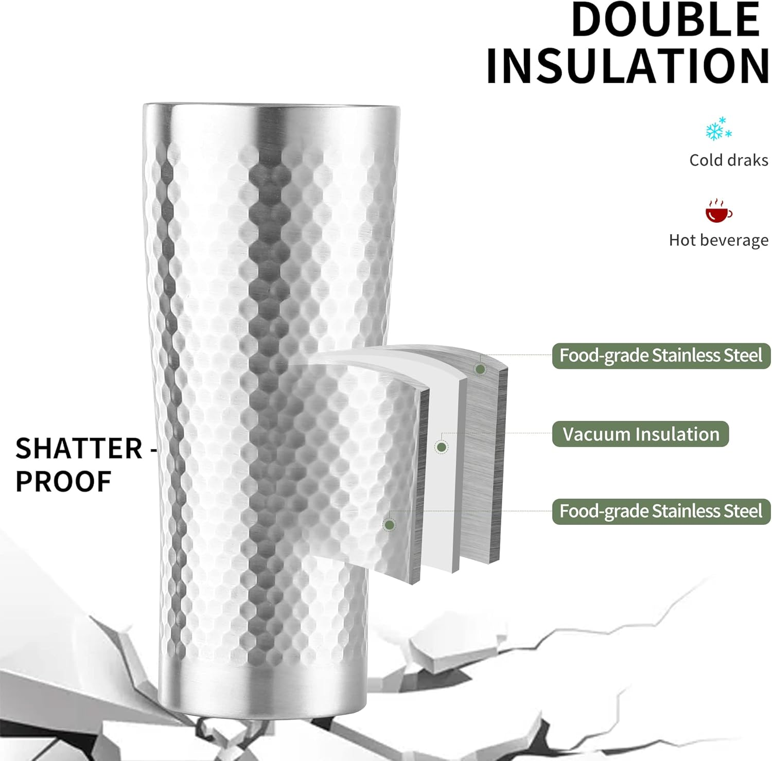 BEFOY Pint Cup - 16Oz Double Layer Cup Wall Stainless Steel Unbreakable Hot & Cold Drinking Cups for Home & Outdoor (510Ml, 2 Count (Pack of 1)) image number 2