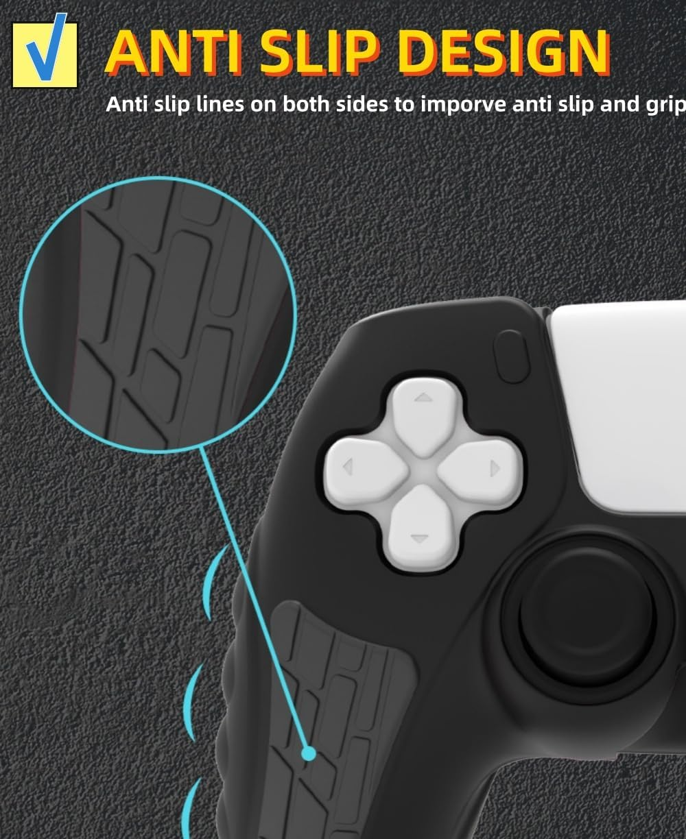 XP-1 PS5 Controller Silicone Grip Cover Case with Thumb Grips, Joystick Protectors, and Anti-Slip Skin &ndash; Compatible with PS5. (Blue/Black) image number 4