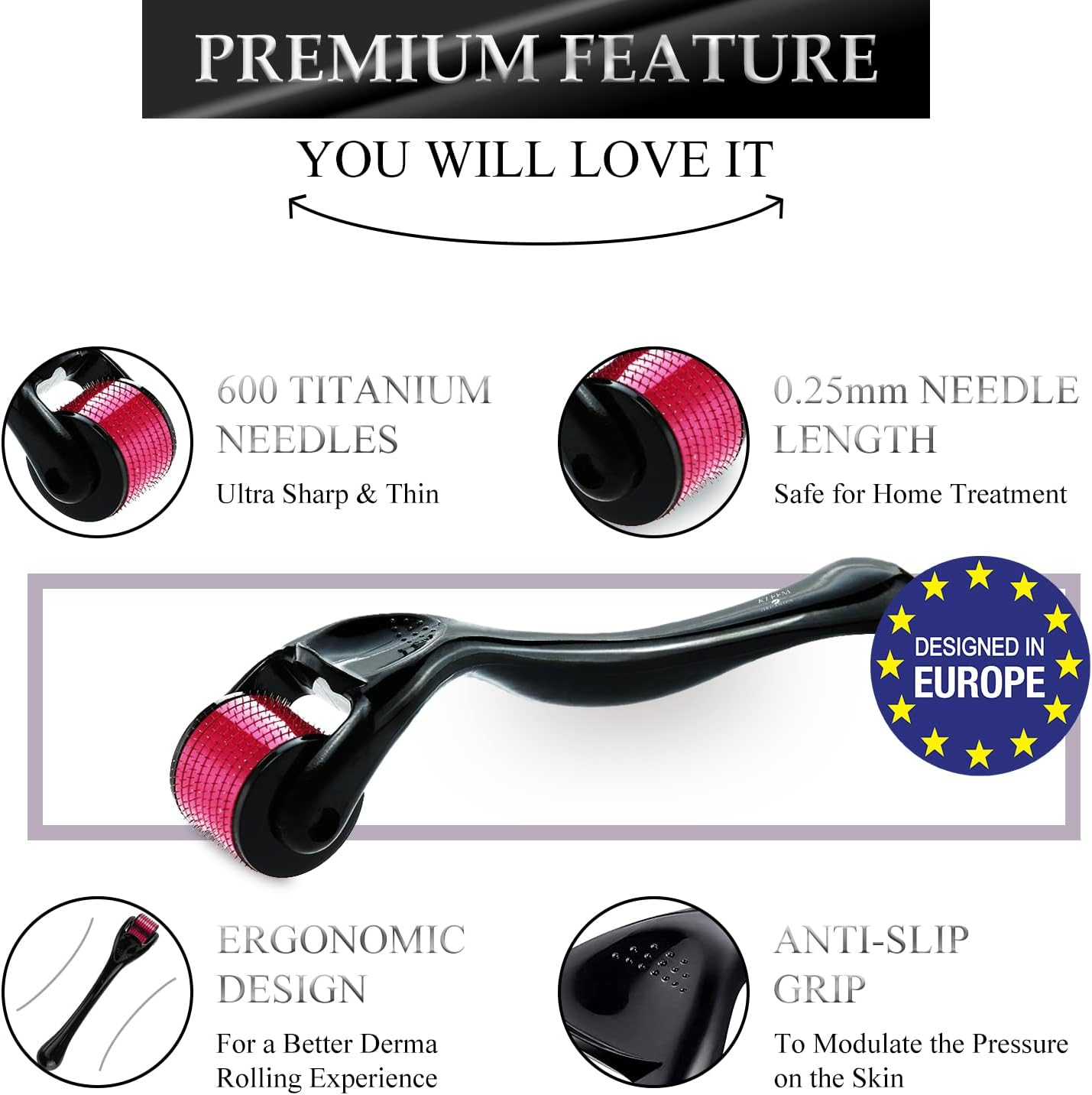 Beard Growth Roller| Derma Roller | Beard Roller | Titanium Micro Needling Roller for Men and Women | Stimulate Collagene, Beard and Hair Growth image number 3