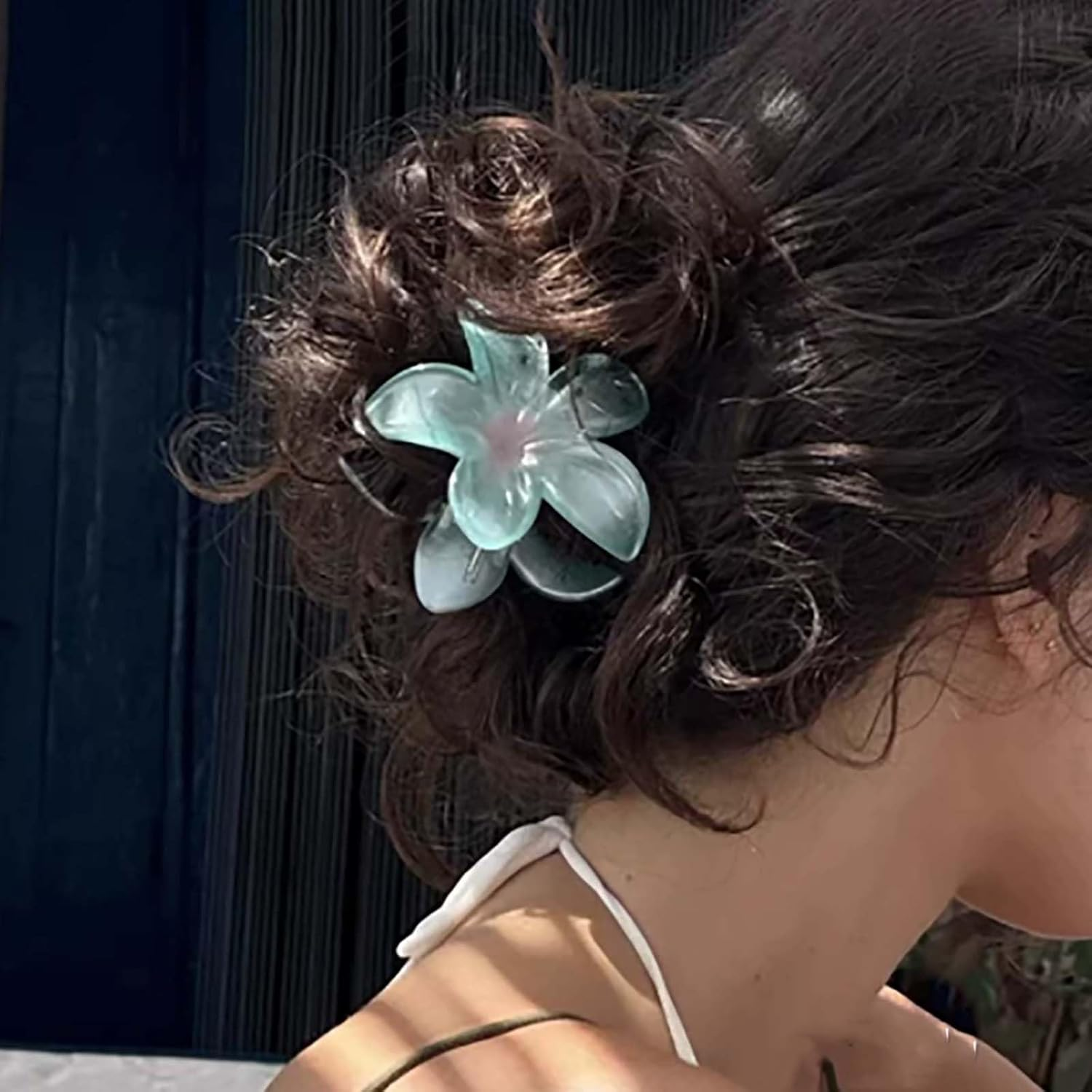 Inateannal Flower Hair Clips for Women Thick Hair Large Blue Flower Claw Clips Hawaiian Floral Hair Accessories Strong Hold Non-Slip Hair Clips Summer Beach Floral Claw Barrette image number 2