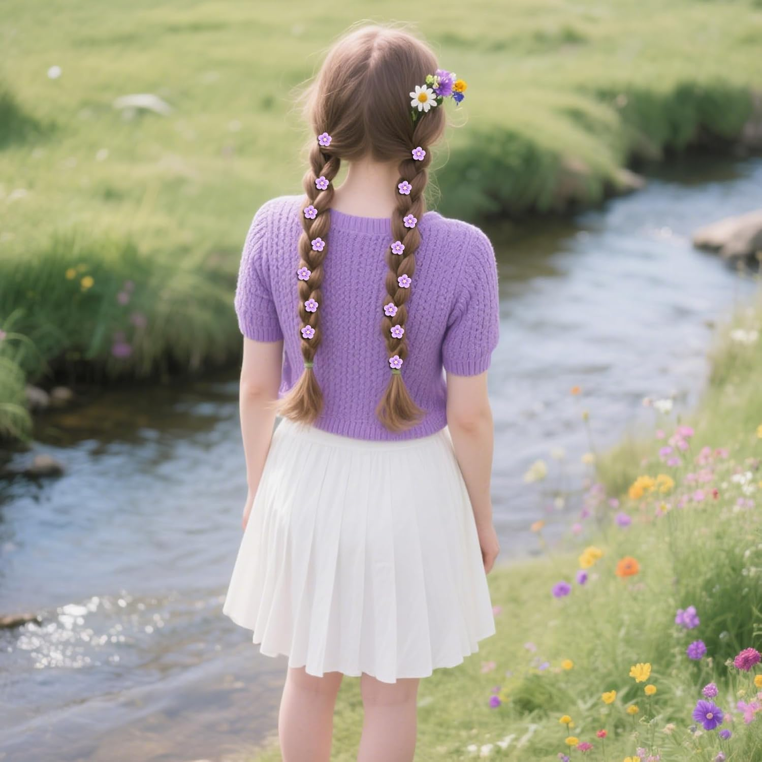 Bumlofa Pack of 20 Small Hair Clips Flower in Purple Hair Clips Girls for Hairstyles Decoration & Party Look