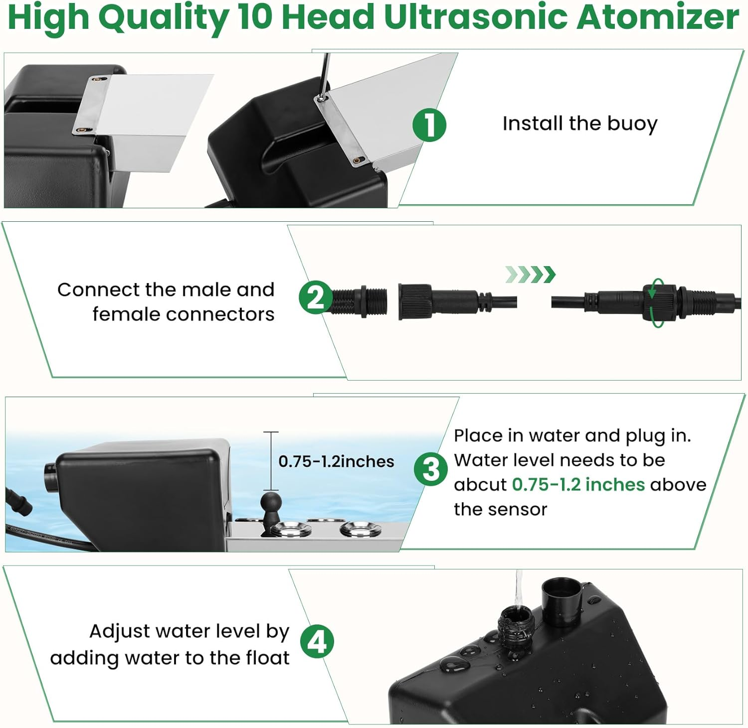 Ultrasonic Mist Maker 10 Head,Add Replacement Atomizer Heads,350W Power Water Proof Ultrasonic Mister,Ultrasonic Fog Humidifier with Float,For Vegetable Preservation,Landscape, Halloween,Etc image number 6
