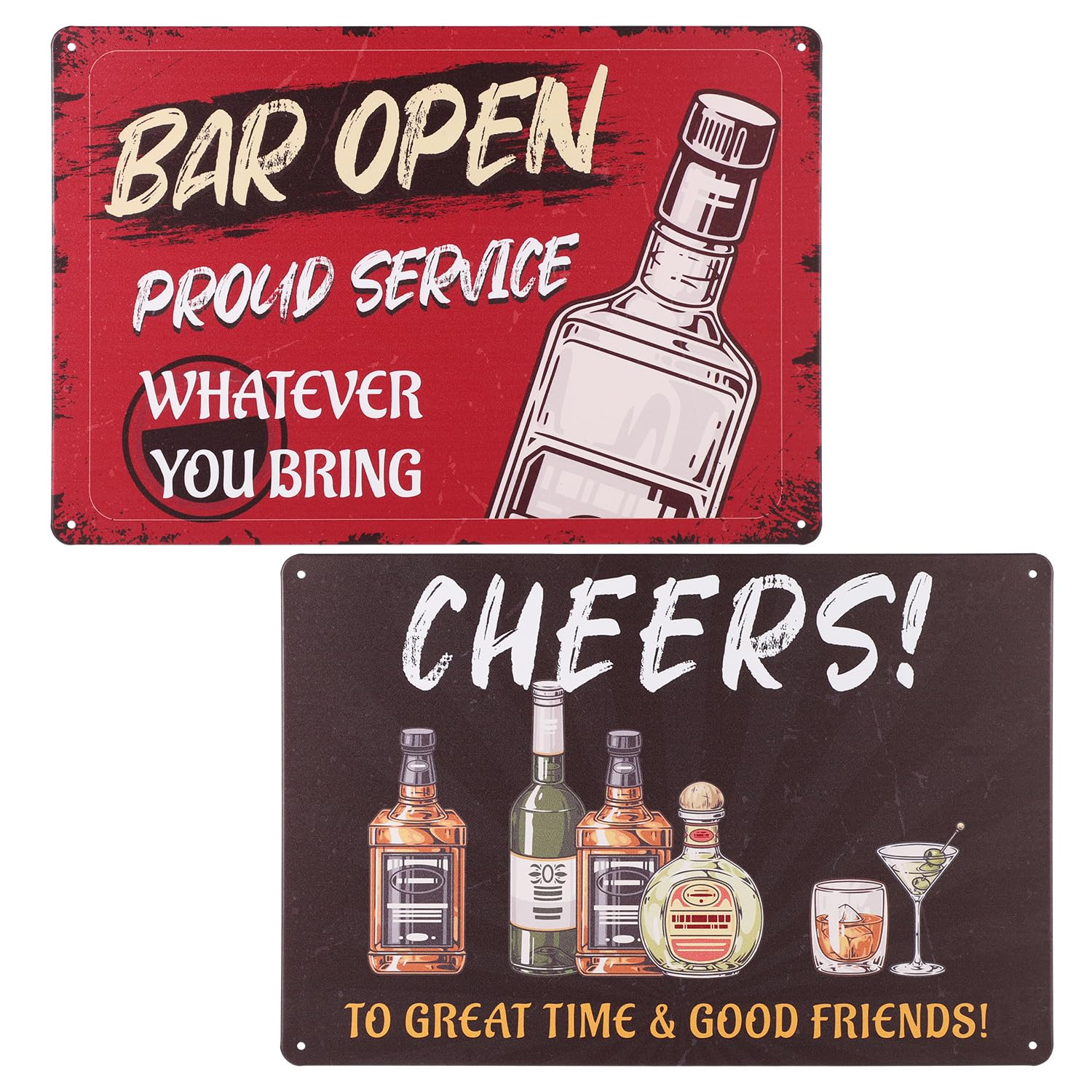 NQEUEPN 2Pcs Bar Signs, 8X12In Bar Open Sign & Cheers Sign Cheers to Good Time & Good Friends Metal Home Bar Decor Vintage Pub Decorations Funny Gifts for Home Retro Bar Shop Cave Wall image number 1