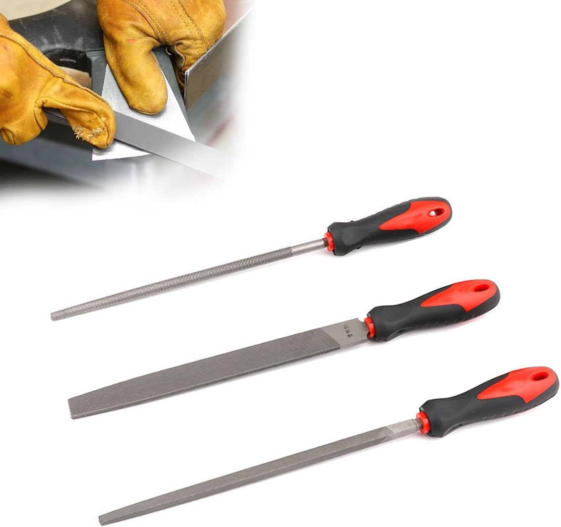AIMALL 12" Flat Metal File Set with Soft Grip Handle, 3 Pieces, Precision Milled for Durable Cutting, Second-Cut Grade for Metal, Plastic, and Wood image number 1
