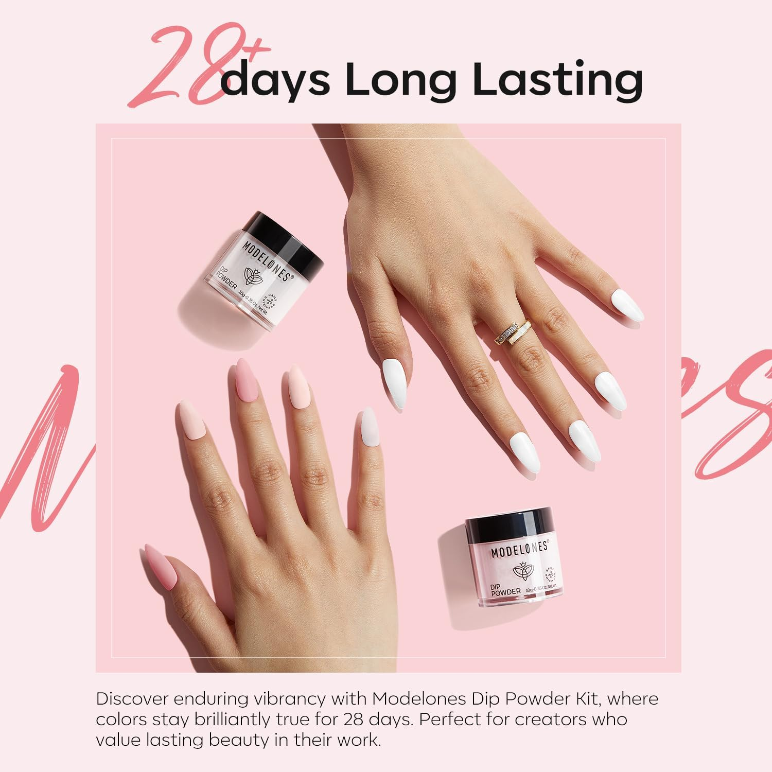 Modelones Dip Powder Nail Kit Starter, 4 Colors Nude White Pink Dipping Powder Repair Liquid Set with Recycling Tray for French Nail Art Salon DIY at Home Manicure - White image number 6