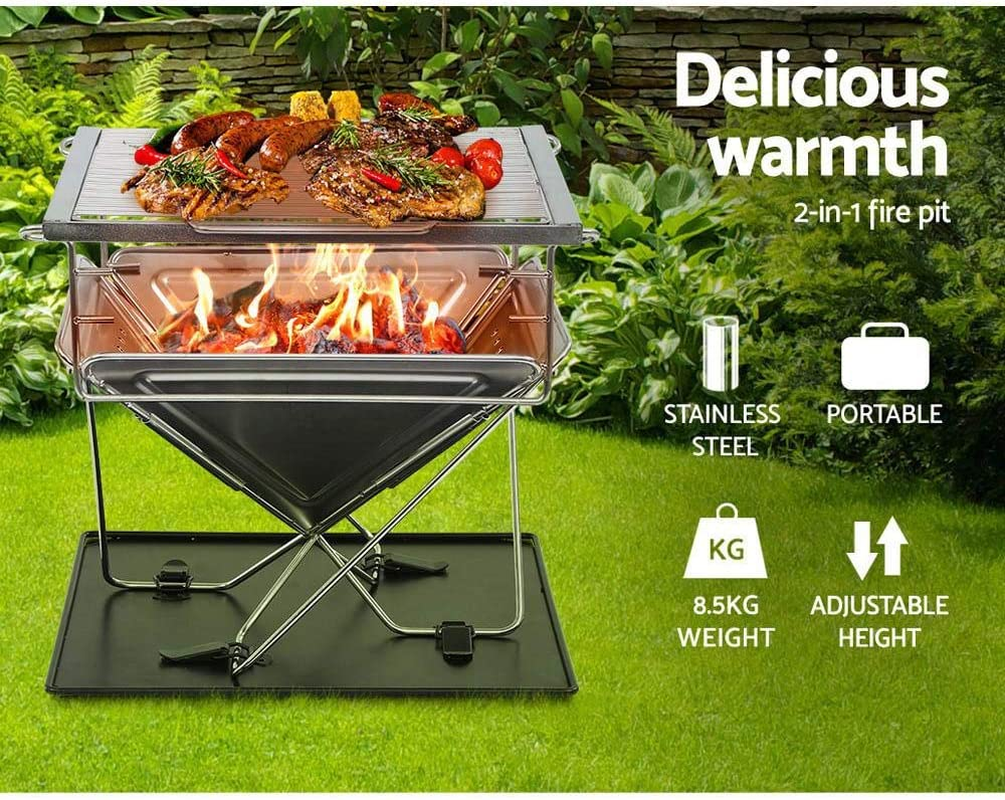 Grillz Outdoor Pit Barbeque Camping Fire Portable Folding Stainless Steel Stove, Silver image number 1