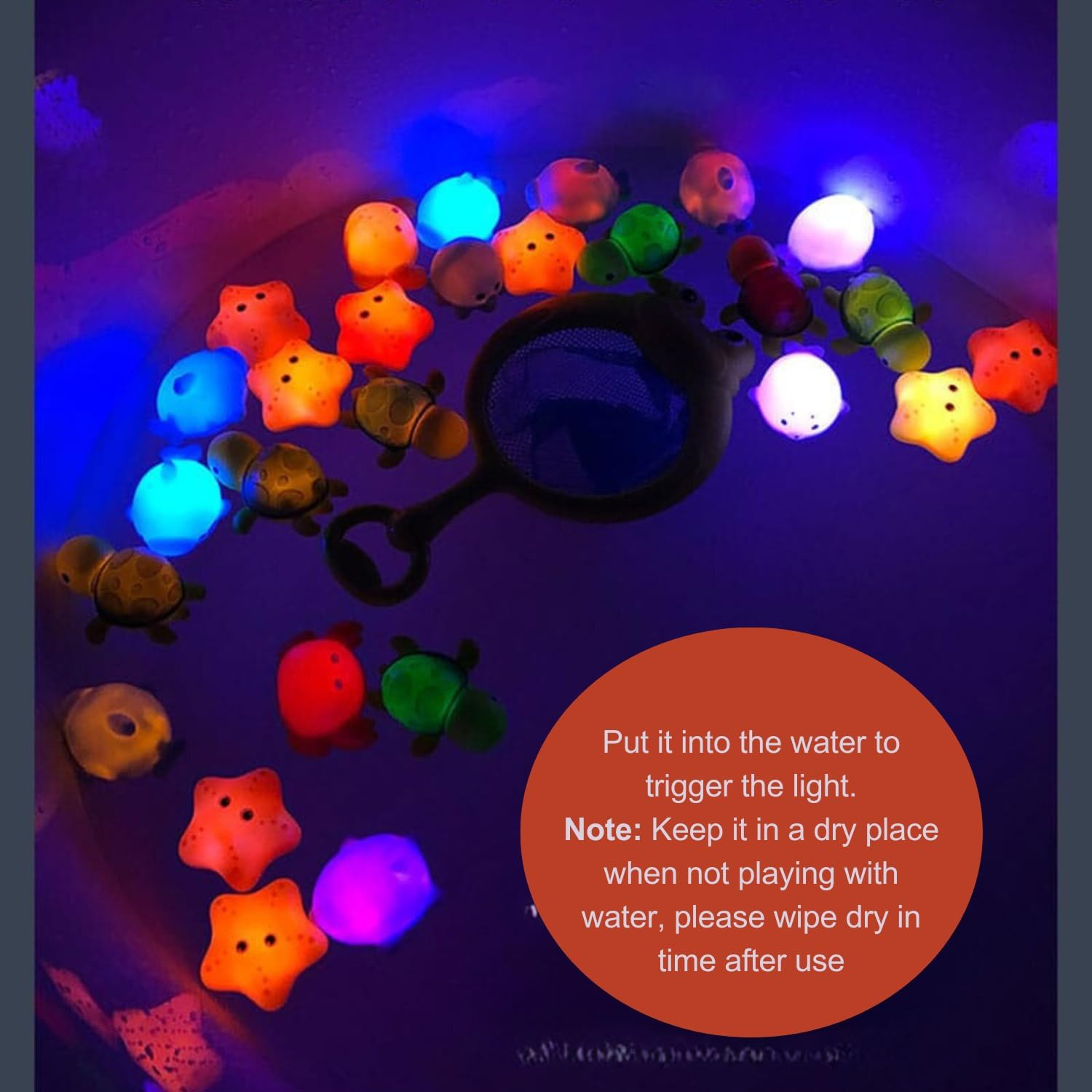 Toy O Toy Light up Baby Bath Toys Set with Frog Net &ndash; 4 Colorful Floating Animal Figures (Starfish, Turtle, Whale,Penguin) &ndash; Sensory Water Play for Toddlers and Kids 18M+ (A) image number 4