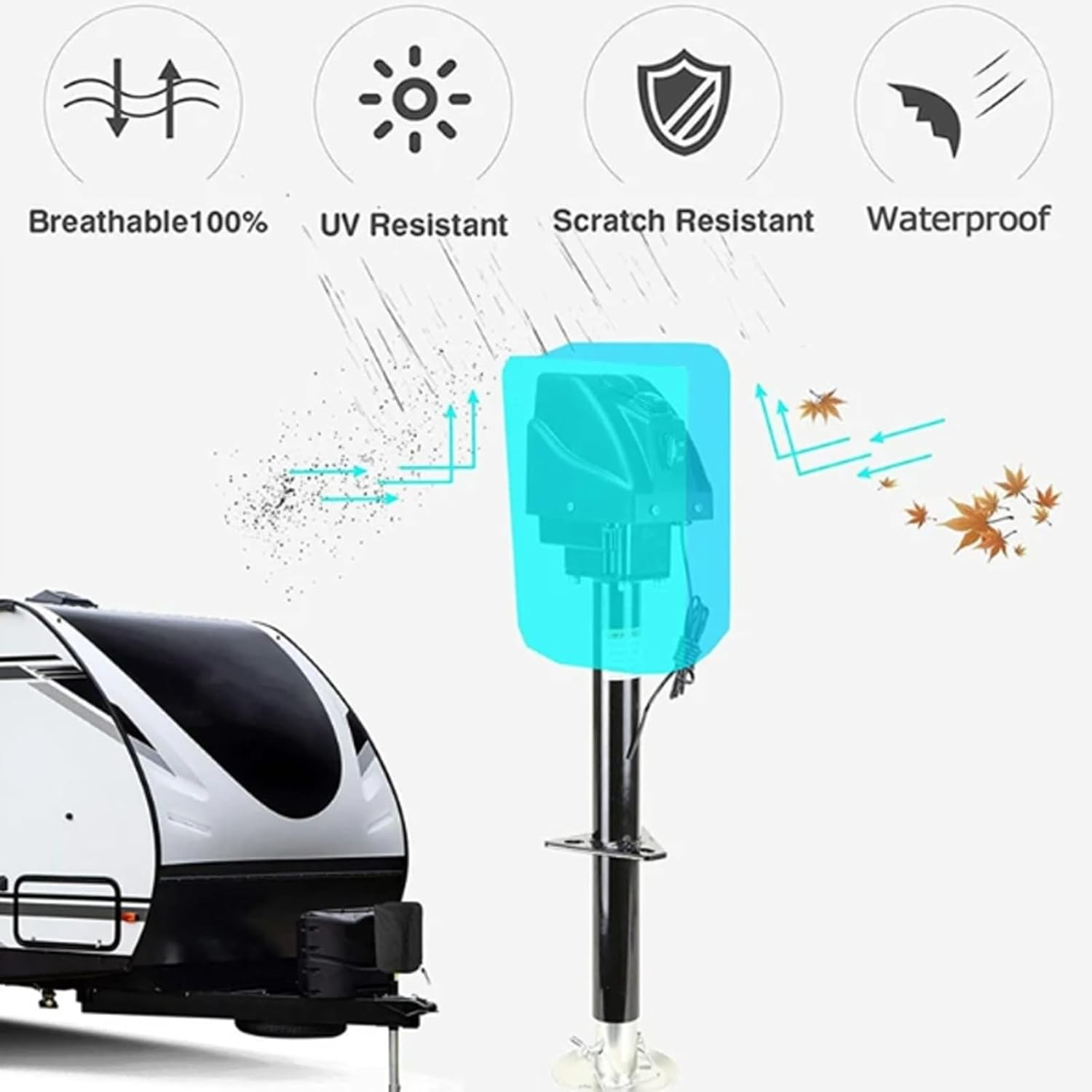 600D RV Electric Tongue Jack Cover,With Windproof Cord,Universal Trailer Jack Protective Tarpaulin Tarp Black Cover for Camper Travel Trailer Protector Parts Outdoor Accessories image number 4