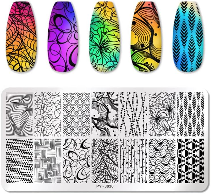 MWOOT 3Pcs Geometry Nail Art Stamping Plate Set, Lines Theme Template Nail Art Stencil, Manicure Print Tool Reusable, Marble Striped Nail Design DIY Print Kit image number 5