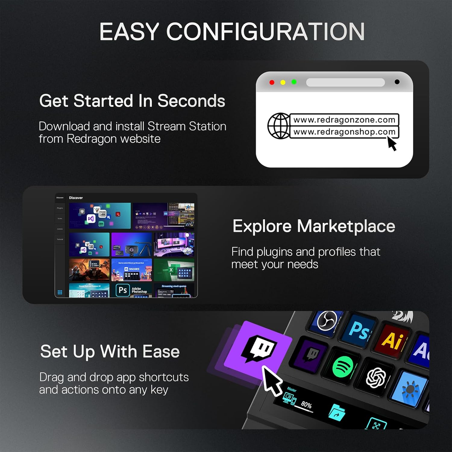 Redragon SS552 Stream Controller Deck - All-In-One Macro Pad with Customization Touch Strip, LCD Keys & Dials, Stream Station for Content Creators, Streaming, Gaming - PC & Mac Compatible image number 6