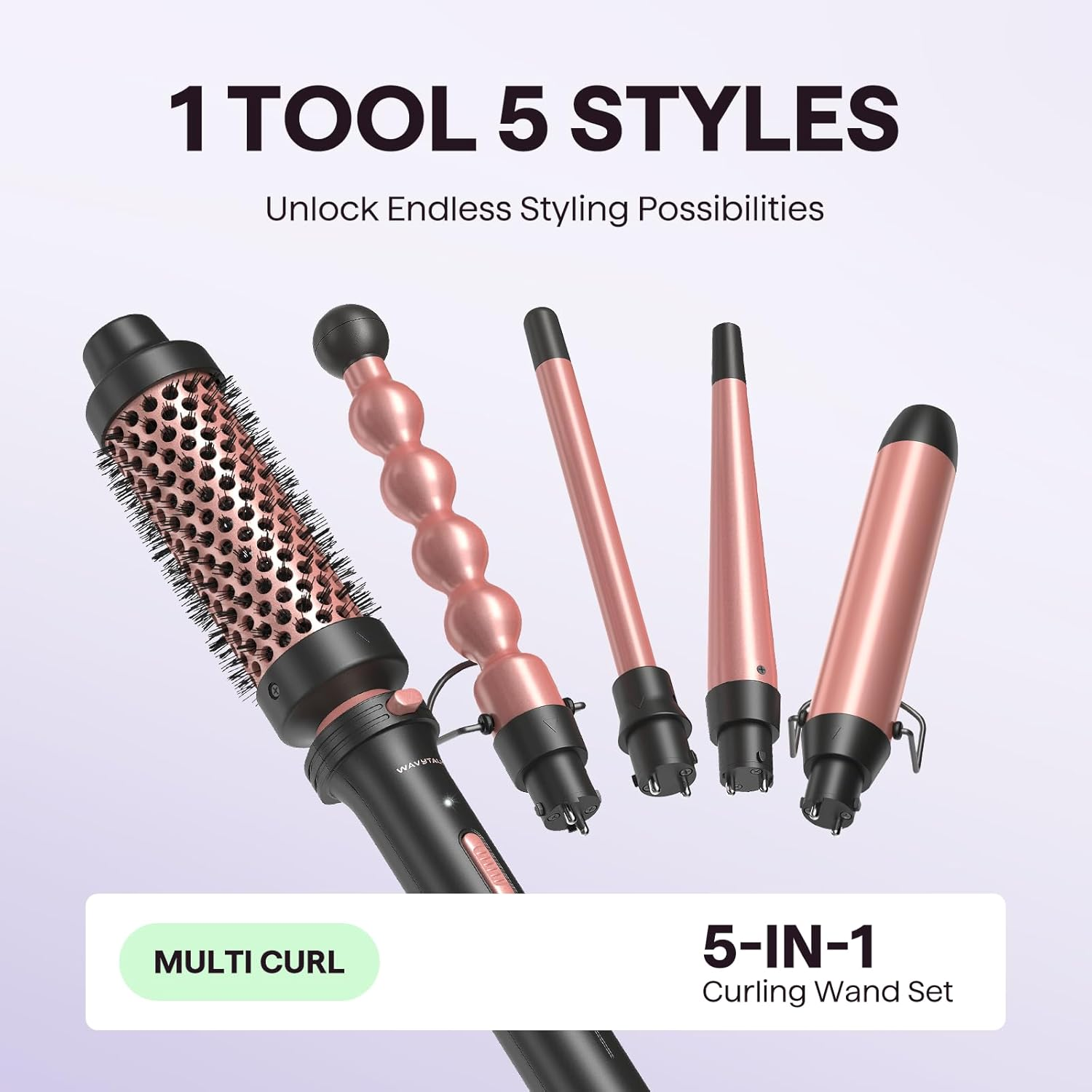 Wavytalk 5 in 1 Curling Wand Set, Multi Hair Curler Set with Thermal Brush and 4 Interchangeable Ceramic Curling Tongs(13-32 Mm), Instant Heat up Curling Iron, Rose Gold image number 2
