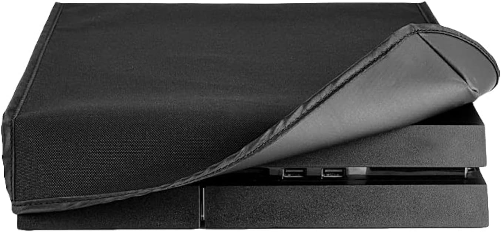 Extremerate Black Horizontal Dust Cover for PS4 Console Custom Designed Double Layer Soft Neat Lining Waterproof Dustproof Precision Cut Easy Access Cable Port image number 3