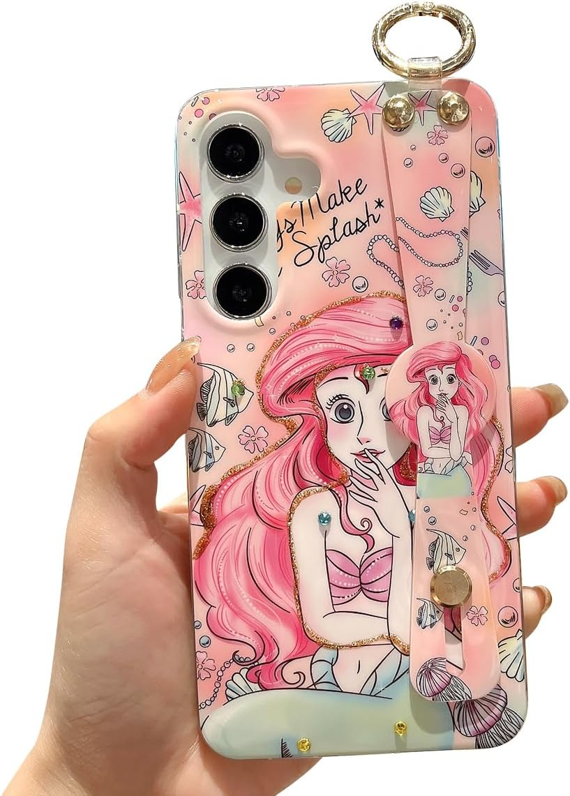 Meishangmei for Samsung Galaxy S25 Ultra Case 6.9" Sparkle Bling with Strap Stand Cute Pattern IMD Plating Design Silicone Shockproof Protective Glitter Cases Cover for Girls and Women - Minnie