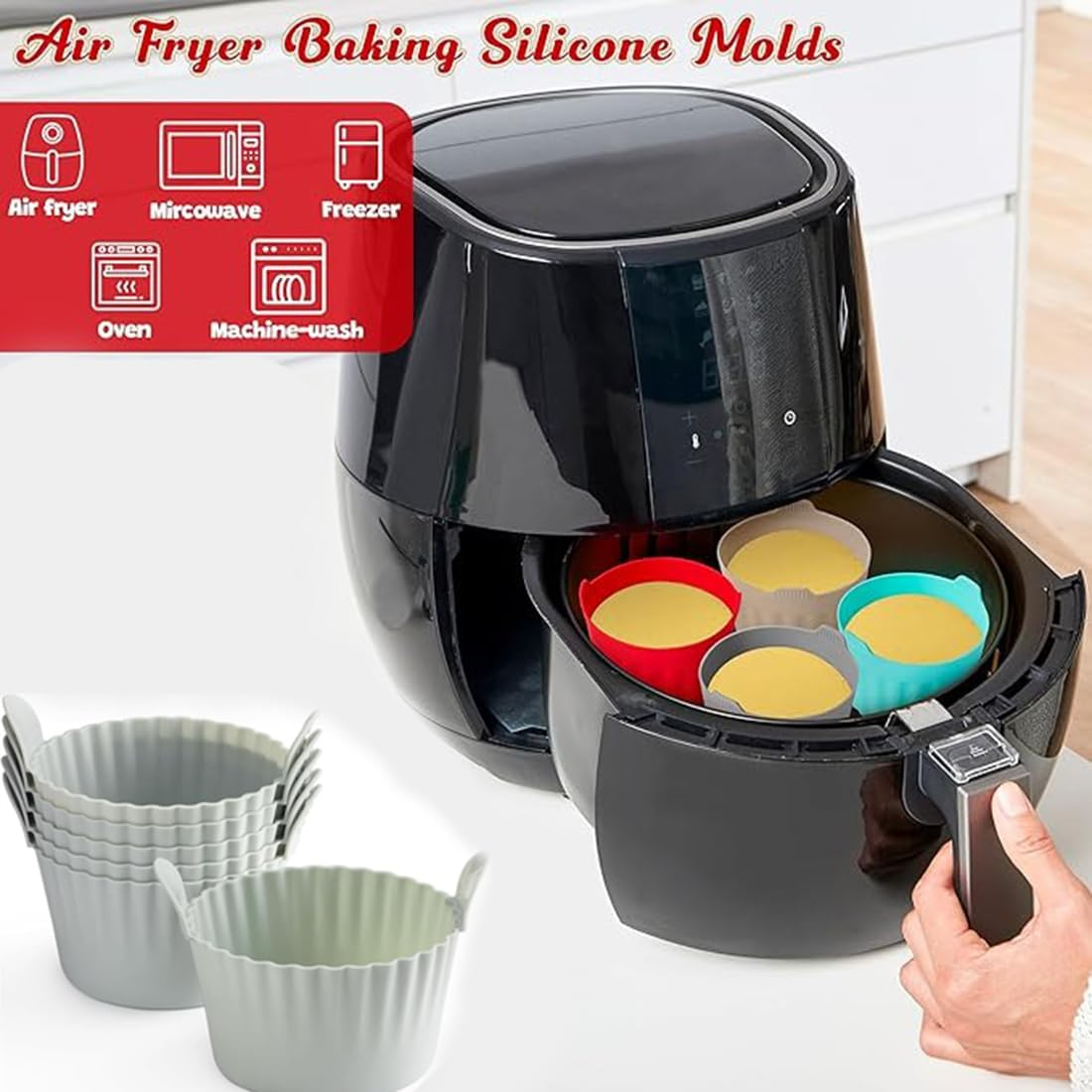 6Pcs Ramekins for Air Fryer, Silicone Air Fryer Egg Mould, Silicone Muffin Cups Large Muffin Cases for Air Fryer, Non Stick Egg Poachers for Microwave Oven image number 4