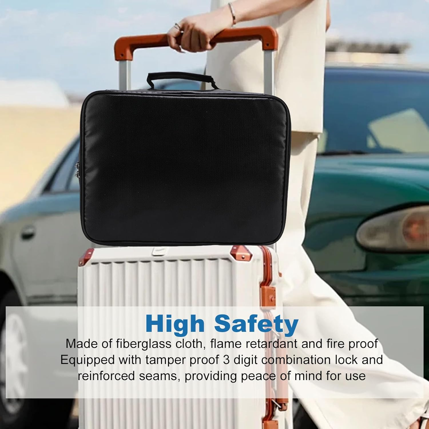 Nurnesy Fireproof Document Bag, Fireproof File Storage Bag, Fireproof Document Organizer with 3 Digit Combination Lock for Passports, Money, image number 2