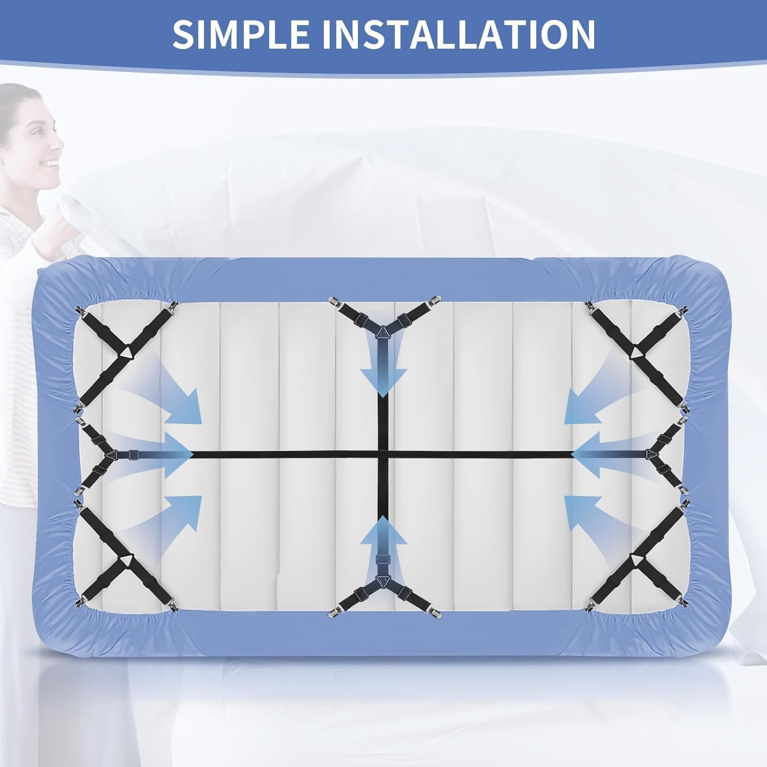 Elastic Crisscross Fitted Sheet Straps with Triangle Clips, 6 Piece Bedsheet Fastener Suspenders and Grippers, Crisscross Fitted Sheet Clips Holder Elastic Bands Bedsheet Fasten Suspenders Grippers image number 6