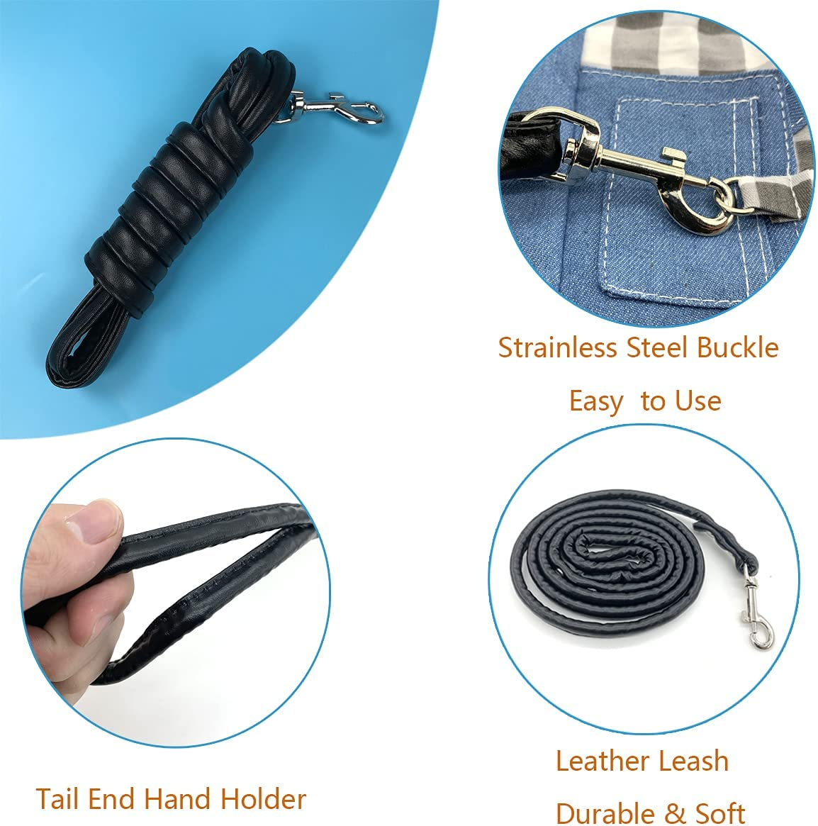 Vehomy Rabbit Harness and Leash Small Animal Clothes for Rabbit Guinea Pig, Bunny Plaid Harness Leash Guinea Pig Blue Denim Black and White Plaid Dress for Kitten Chihuahua and Other Small Animals L image number 4