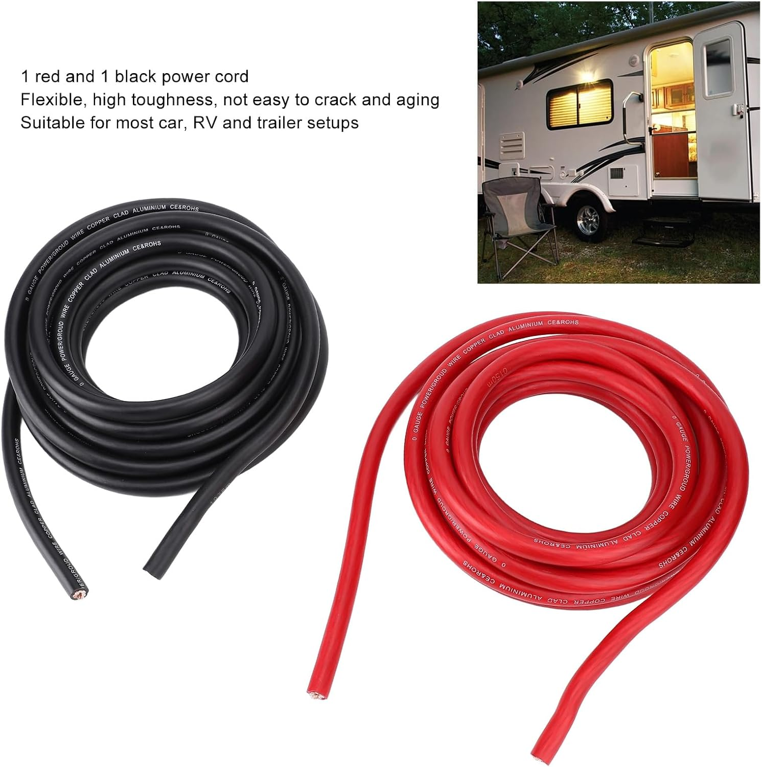 1/0 Gauge 20Ft Red Black Automotive Wire, Power Ground Cable Copper Flexible Wire with Heat Shrink Tube for Car RV Trailer Amp Inverter Solar DC Wiring image number 1