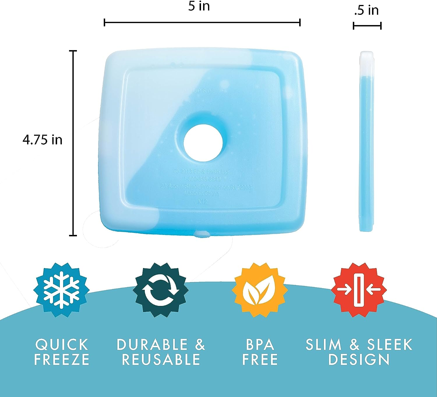 Cool Coolers by Fit + Fresh, Reusable & Long-Lasting Slim Ice Packs, Cold Packs for Lunch Boxes, Ice Packs for Lunch Bags - Clear Blue 8 Pk image number 6